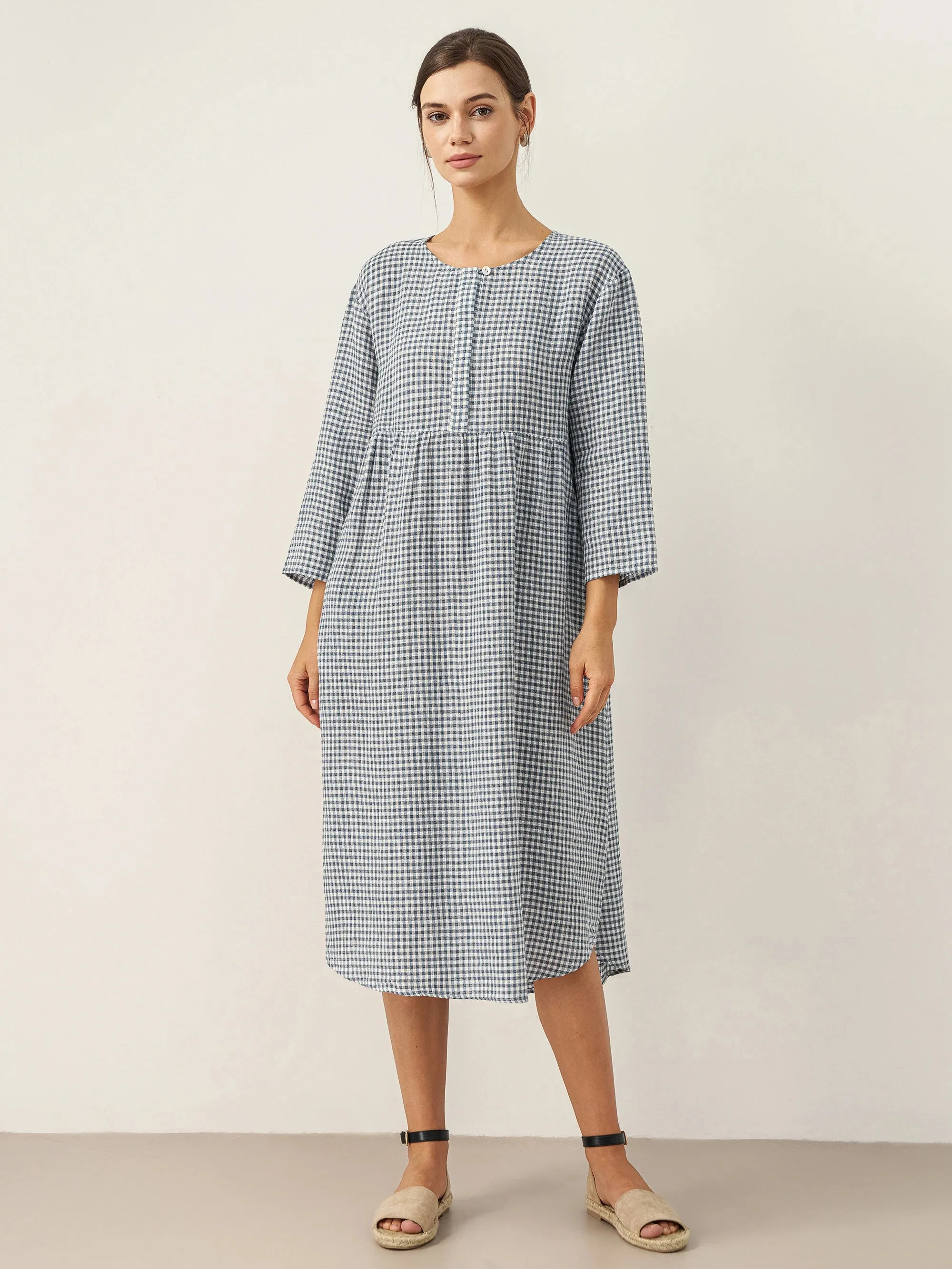 Linen Check Long Sleeve Midi Dress FIRTH sold by Lintico