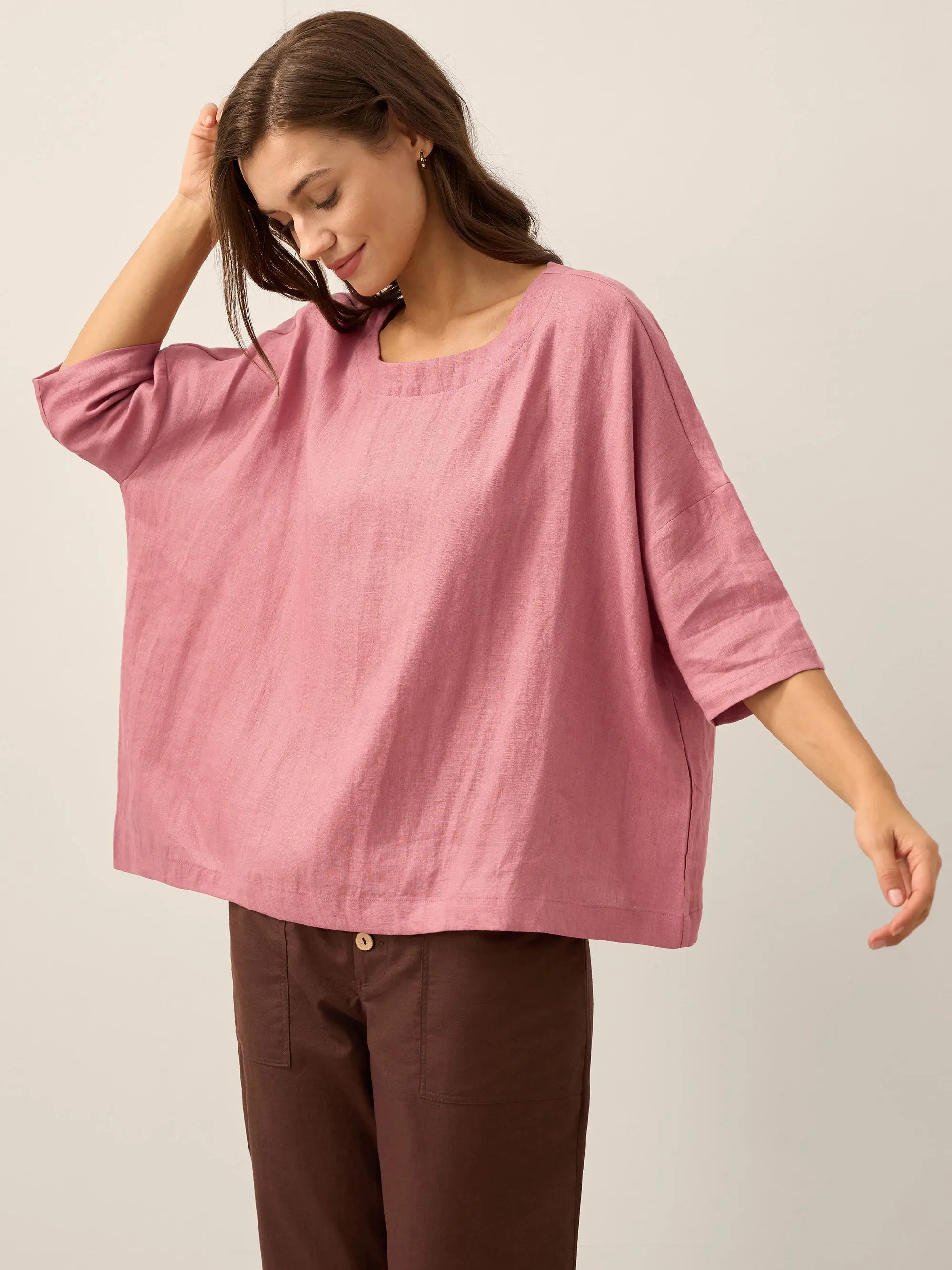 100% Linen Boatneck 3/4 Length Sleeve Top AURORA sold by Lintico product image thumbnail 4