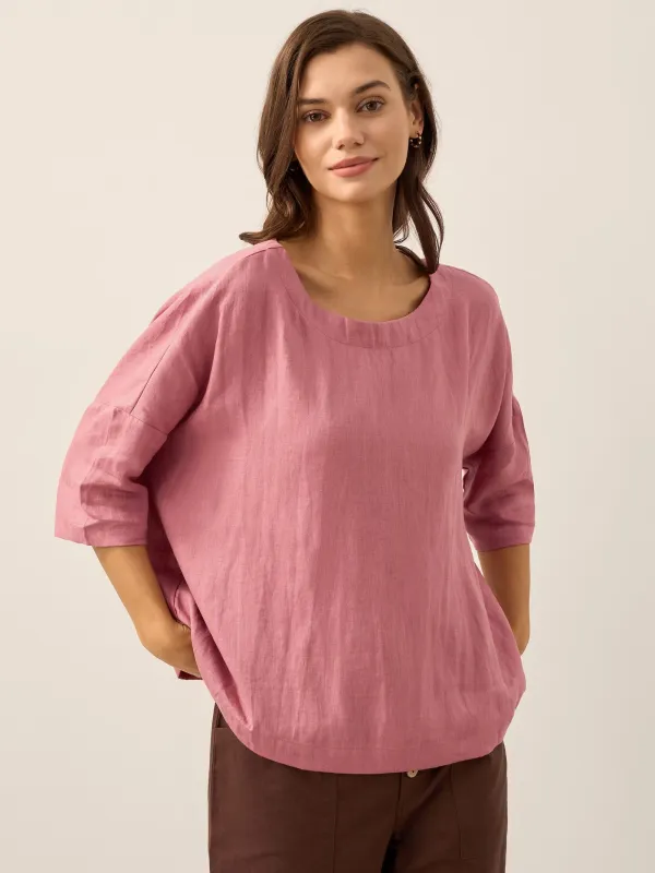 100% Linen Boatneck 3/4 Length Sleeve Top AURORA sold by Lintico