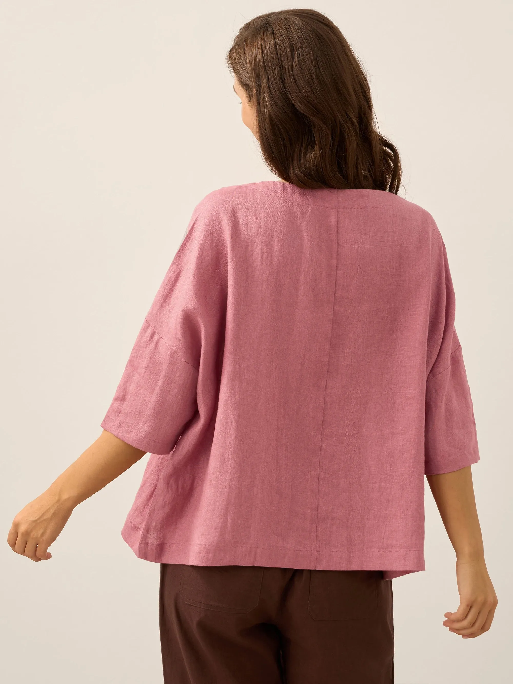 100% Linen Boatneck 3/4 Length Sleeve Top AURORA sold by Lintico product image thumbnail 3