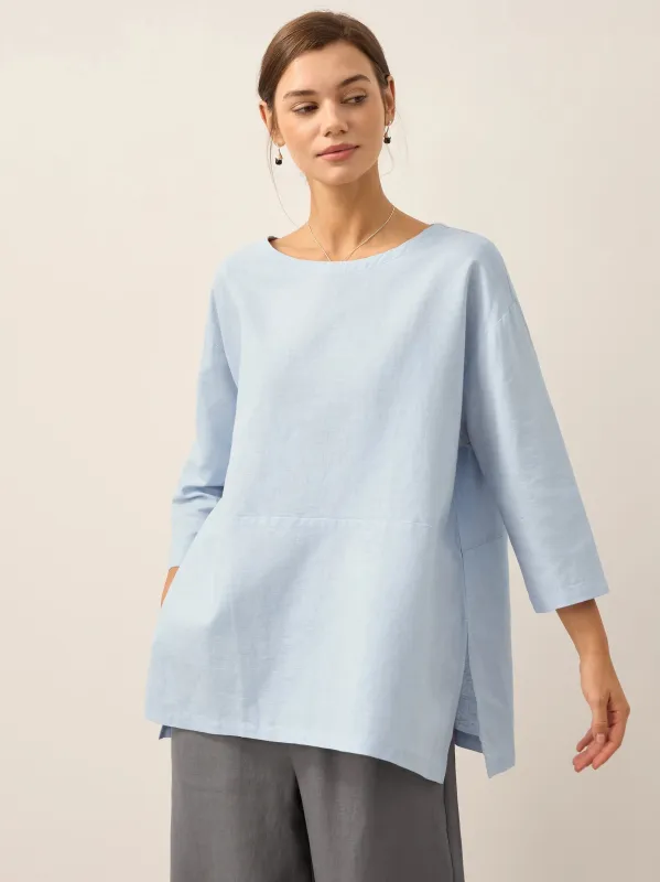 Linen White Boat Neck Oversized Top AVA sold by Lintico