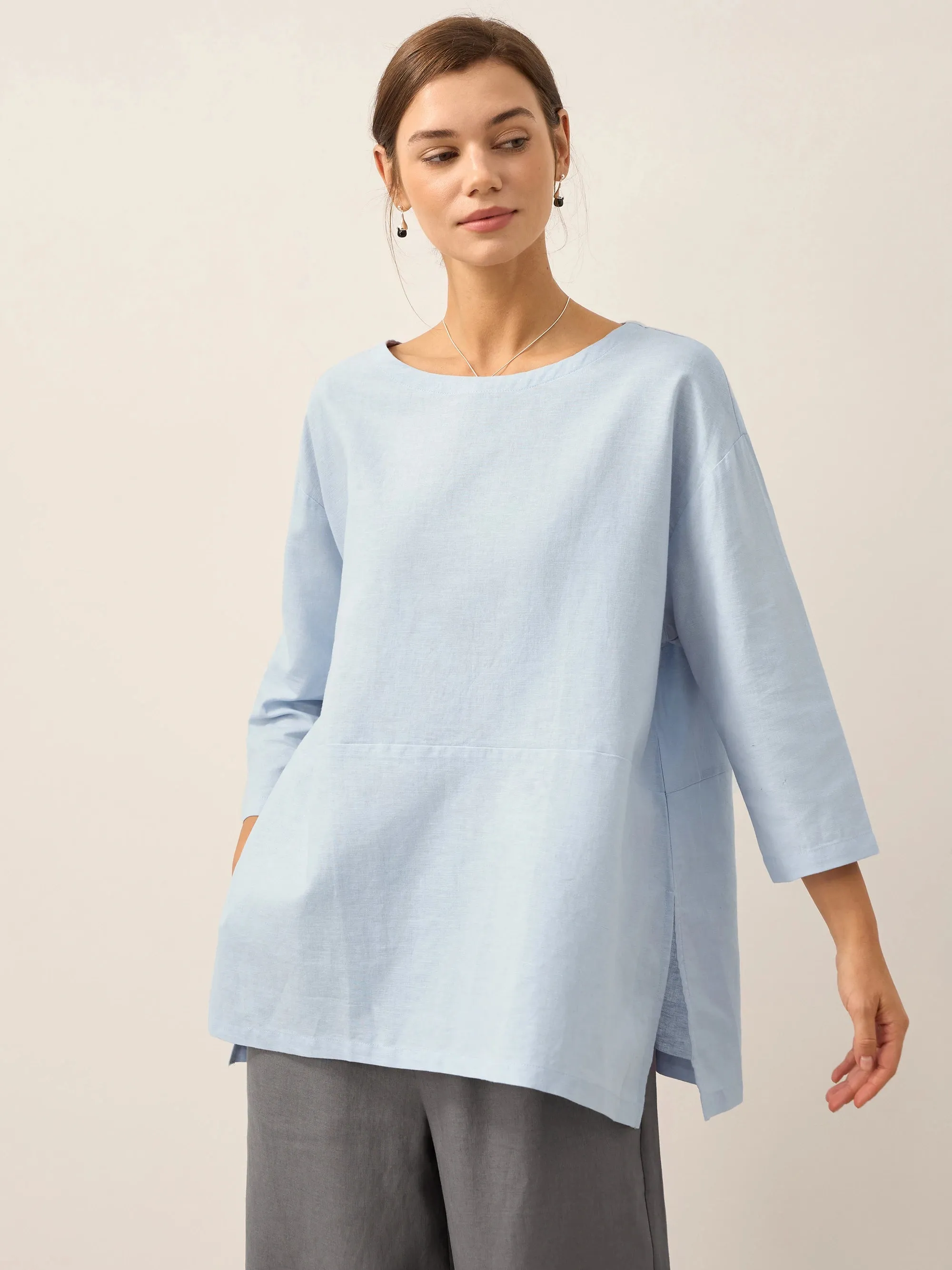 Linen White Boat Neck Oversized Top AVA sold by Lintico