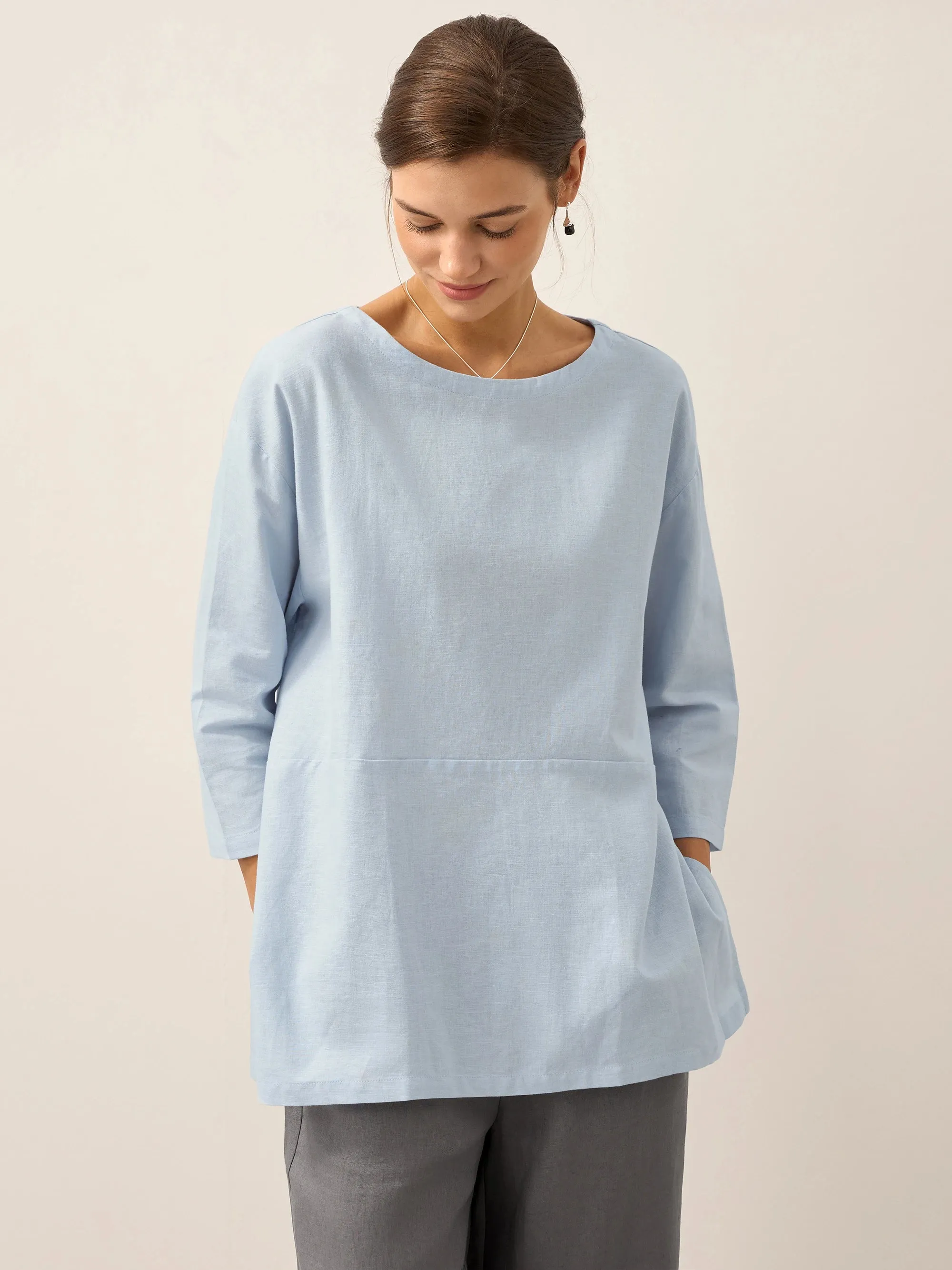 Linen White Boat Neck Oversized Top AVA sold by Lintico product image thumbnail 3