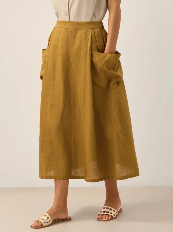 100% Linen Elastic Waist Skirt MARINA sold by Lintico