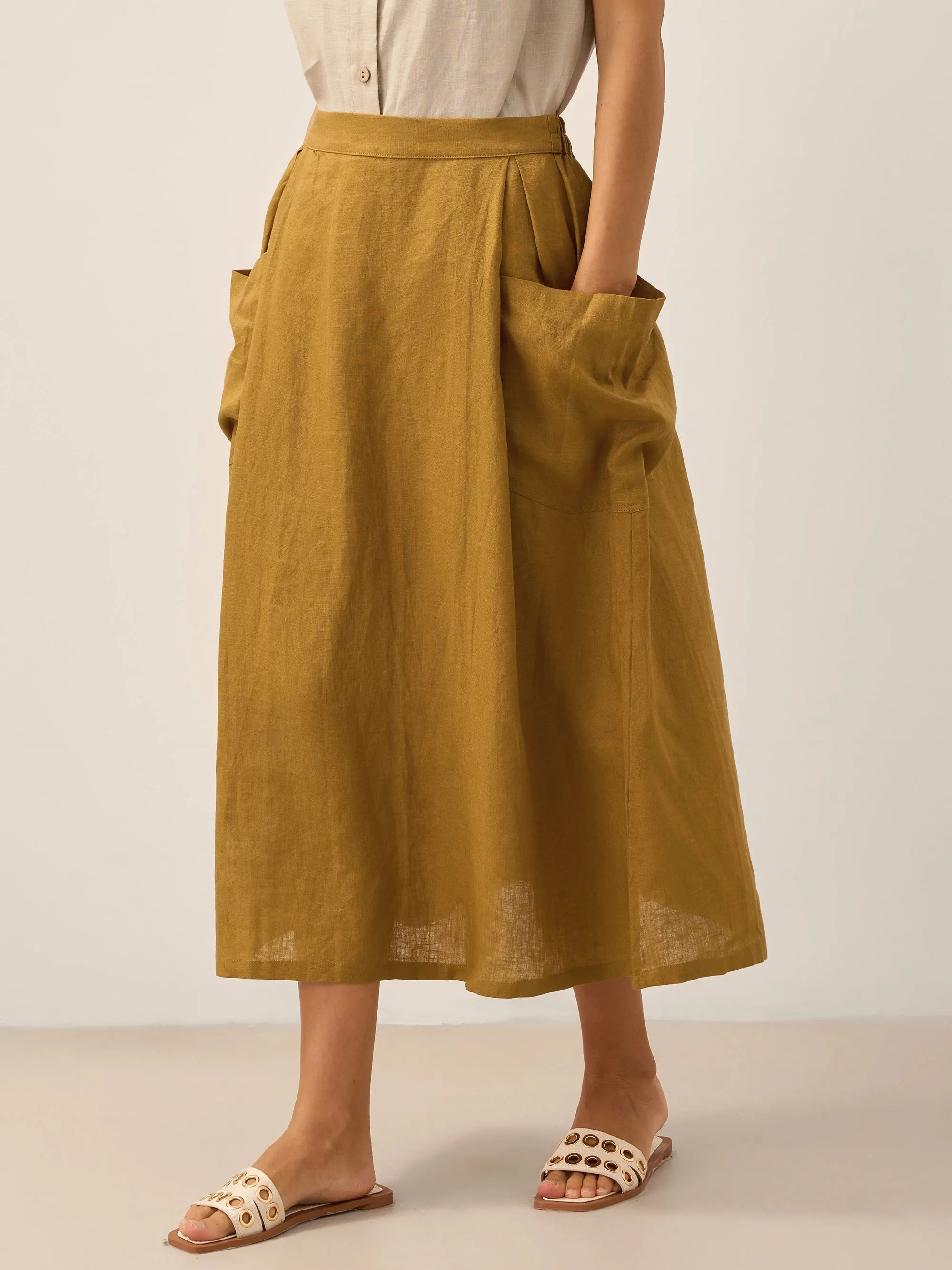 100% Linen Elastic Waist Skirt MARINA sold by Lintico