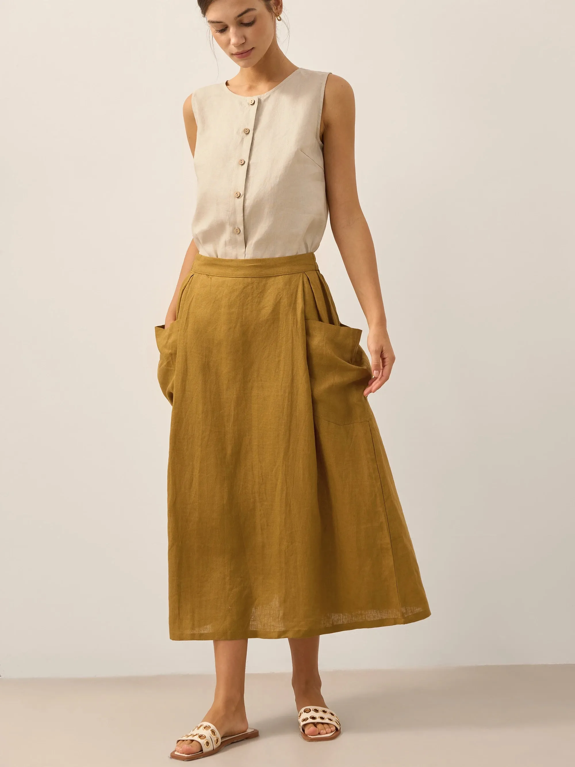 100% Linen Elastic Waist Skirt MARINA sold by Lintico product image thumbnail 5