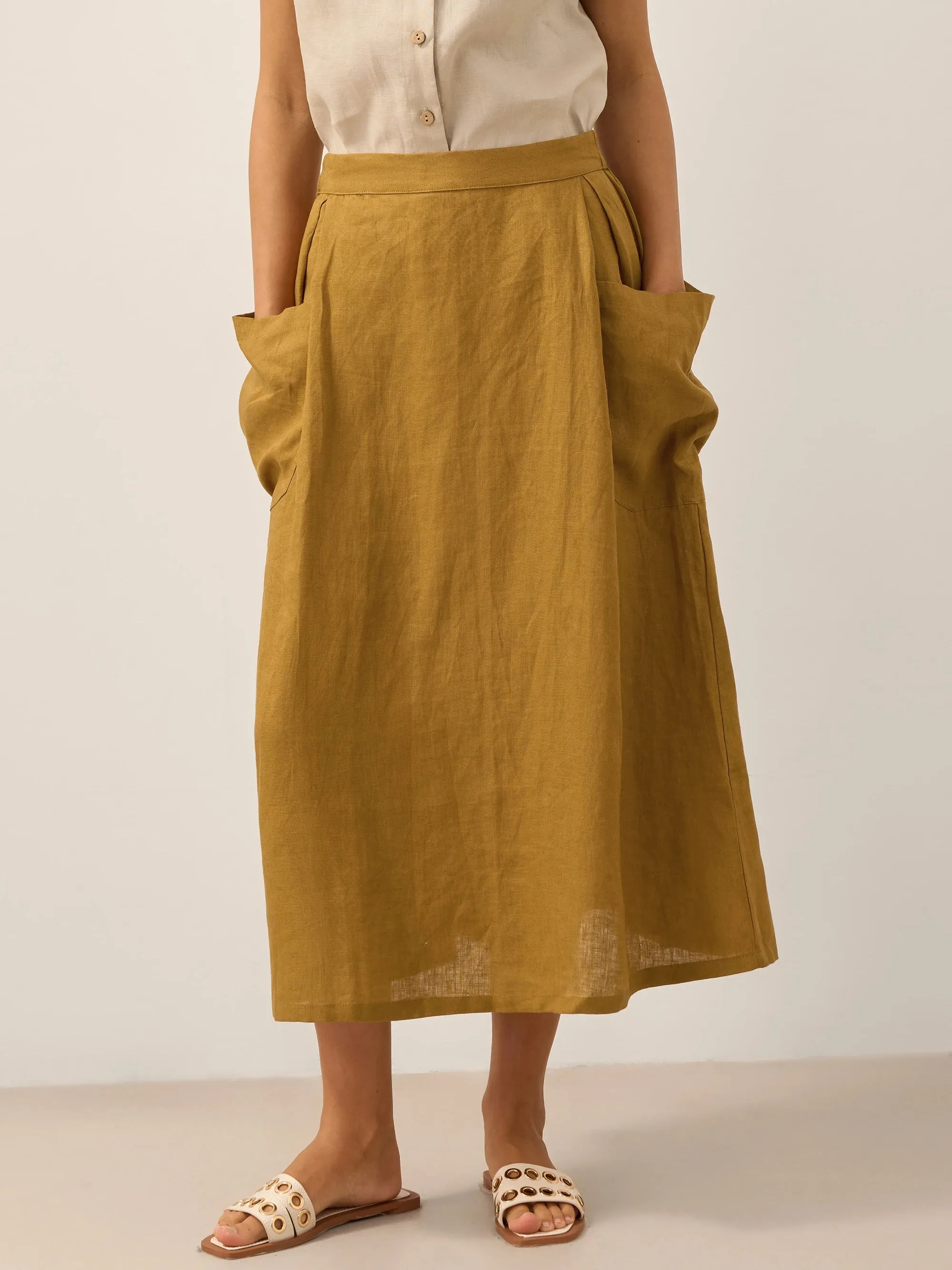 100% Linen Elastic Waist Skirt MARINA sold by Lintico product image thumbnail 3