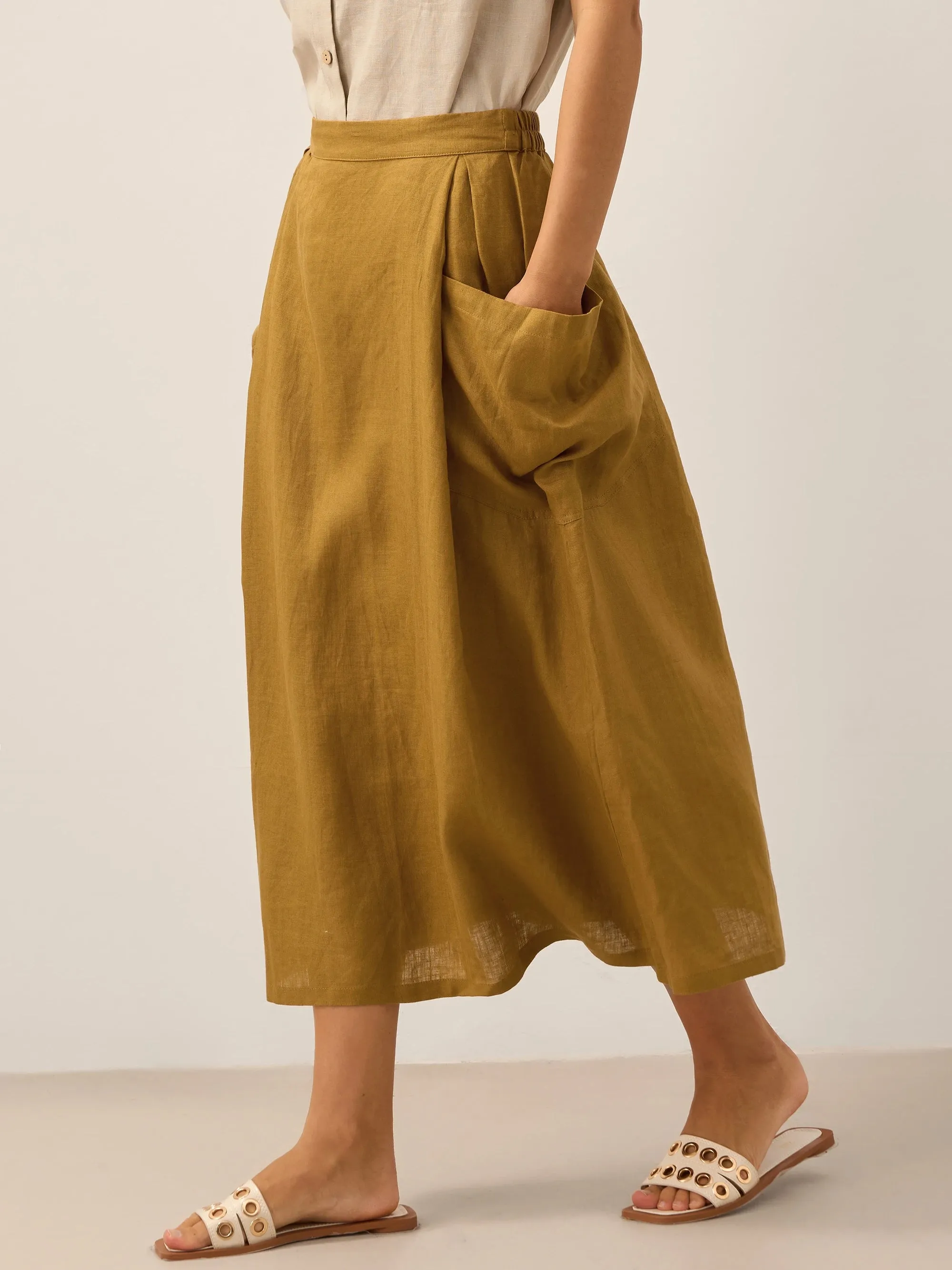 100% Linen Elastic Waist Skirt MARINA sold by Lintico product image thumbnail 2