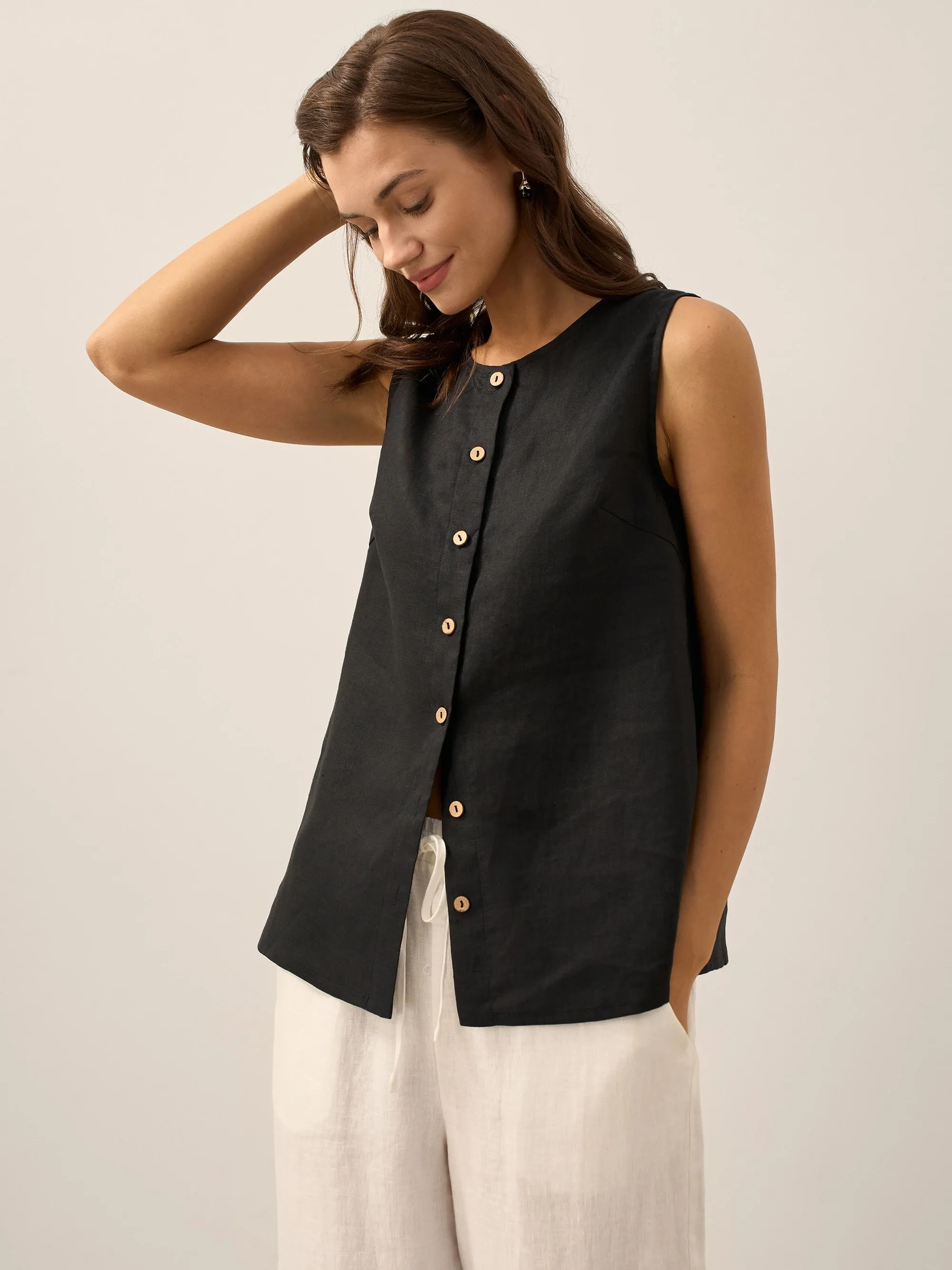 100% Linen Buttons Down Tank Top ERIN sold by Lintico product image thumbnail 4