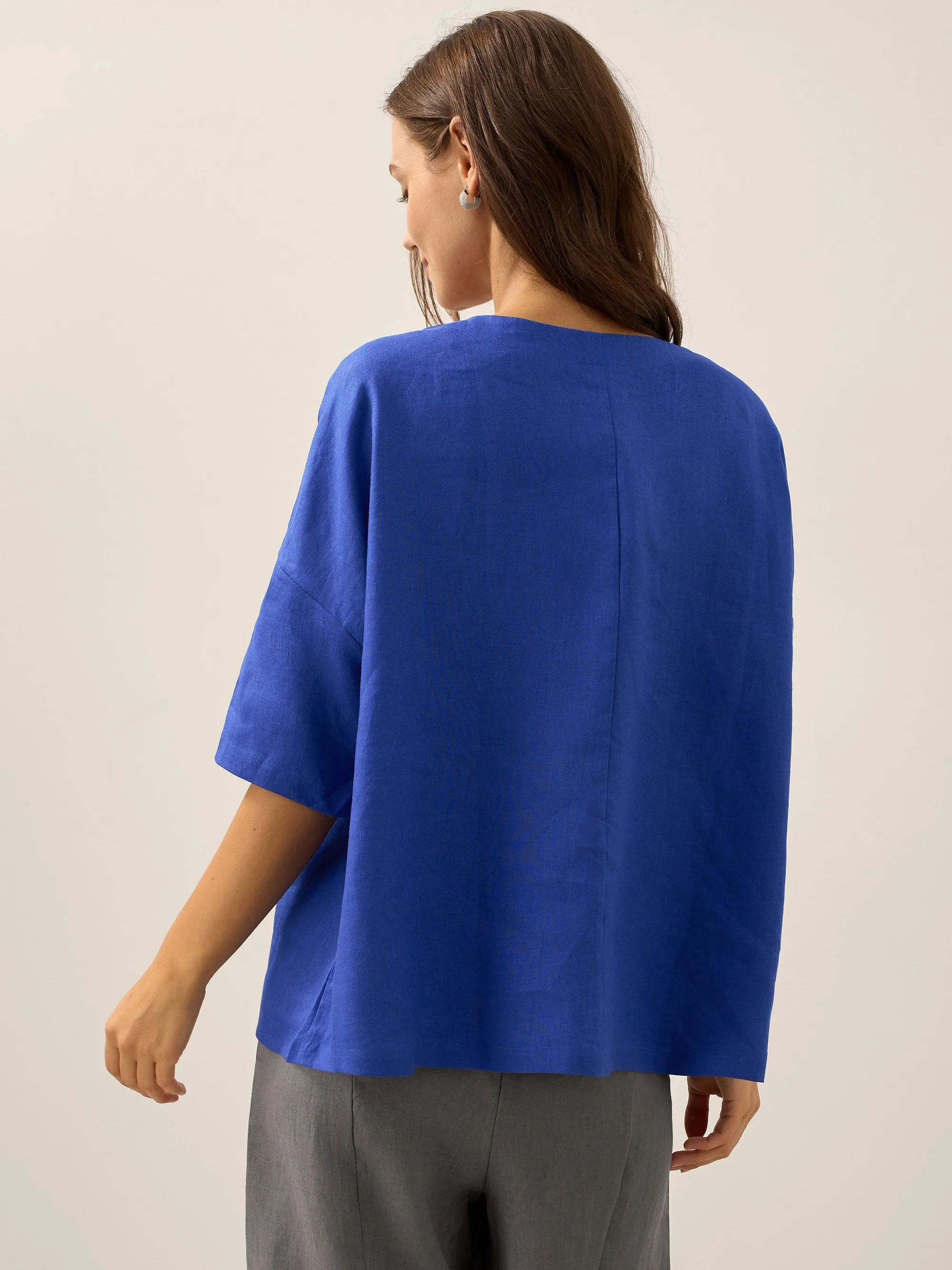 100% Linen Boatneck 3/4 Length Sleeve Top AURORA sold by Lintico product image thumbnail 3