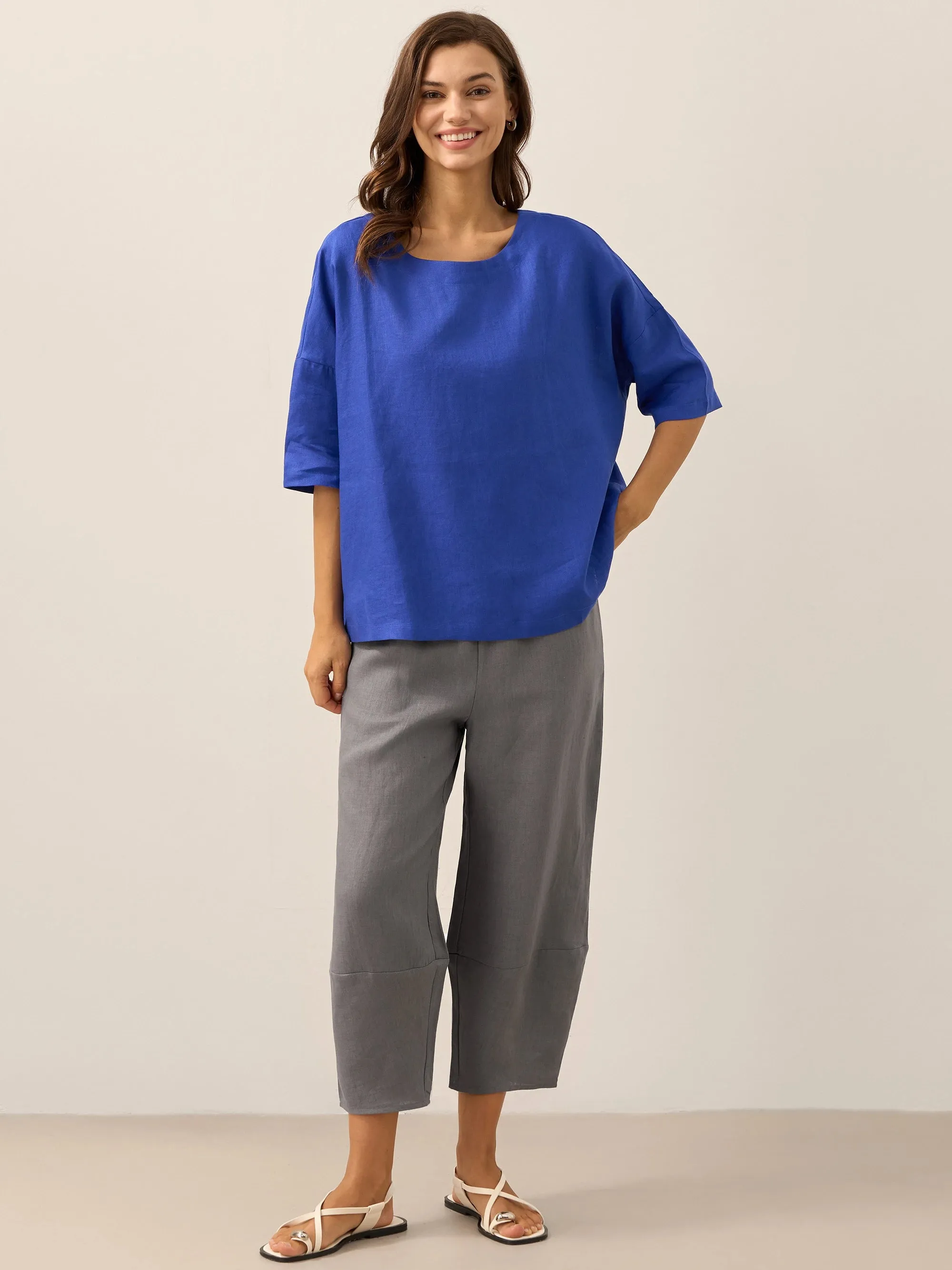 100% Linen Boatneck 3/4 Length Sleeve Top AURORA sold by Lintico product image thumbnail 4