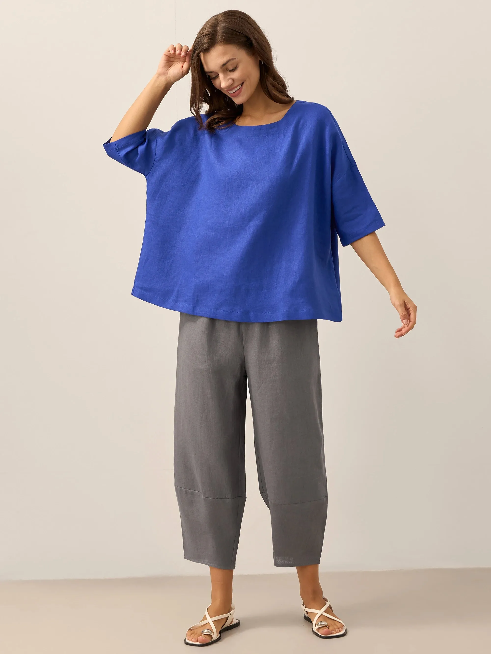 100% Linen Boatneck 3/4 Length Sleeve Top AURORA sold by Lintico product image thumbnail 5