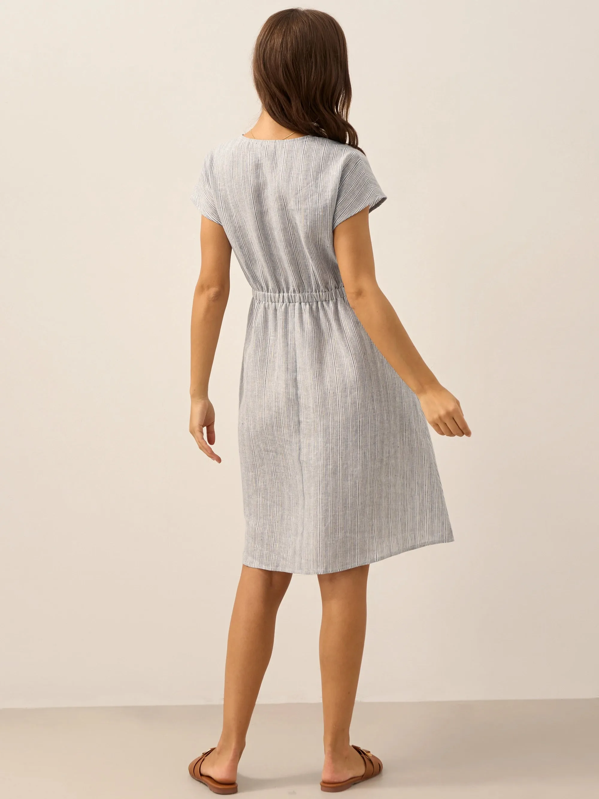 100% Linen Striped Elastic-Waist Midi Dress ARIA sold by Lintico product image thumbnail 4