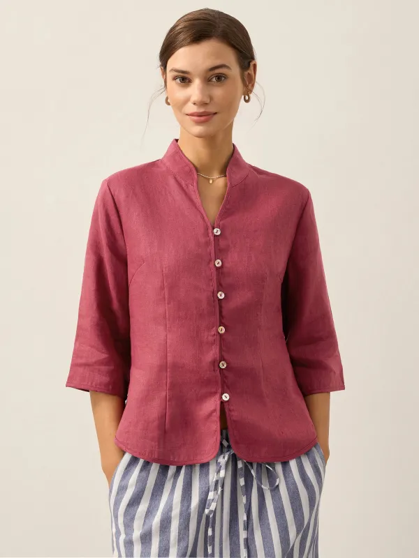 100% Linen Hand Button Fitted Jacket AMELIA sold by Lintico