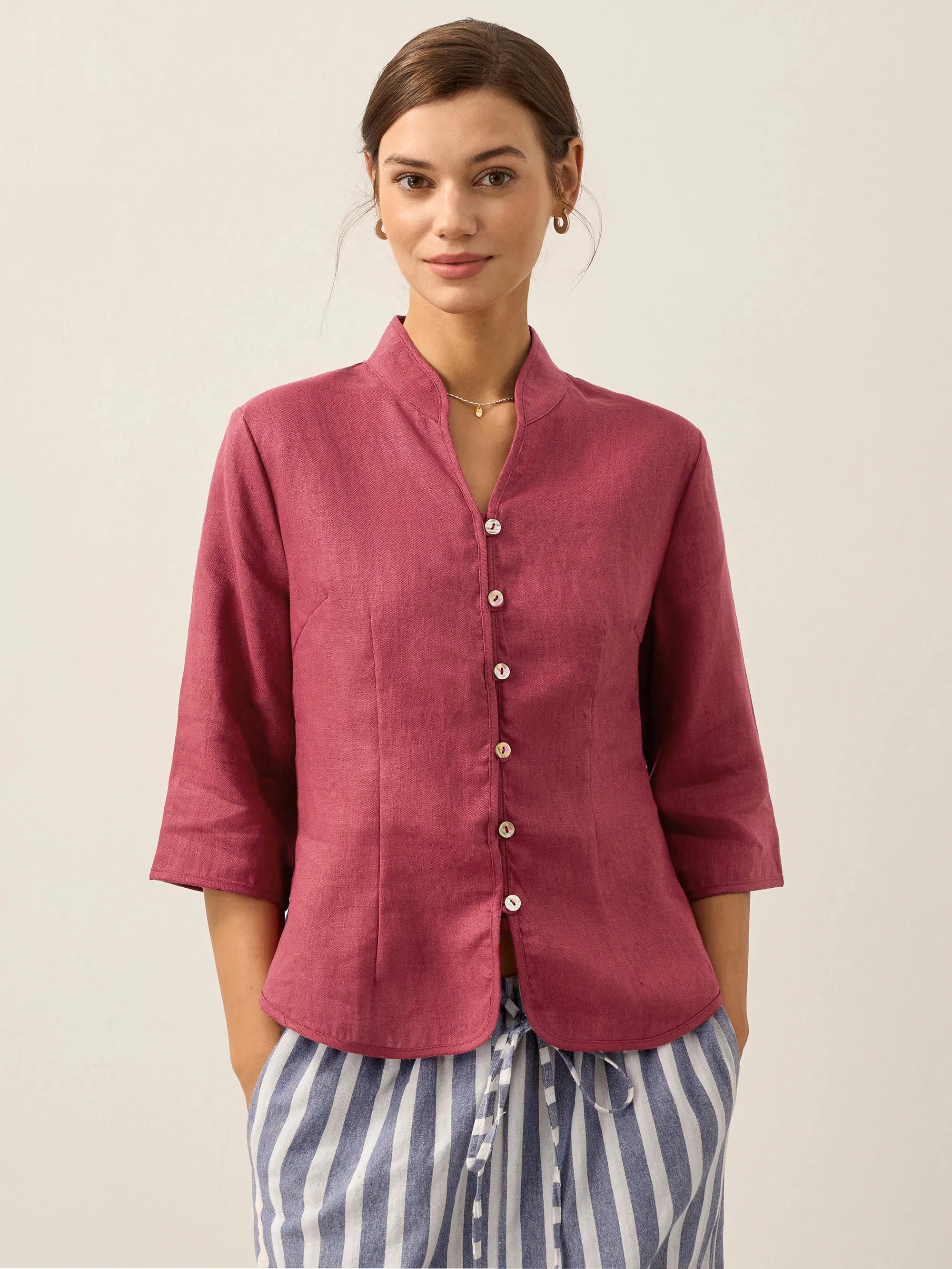100% Linen Hand Button Fitted Jacket AMELIA sold by Lintico
