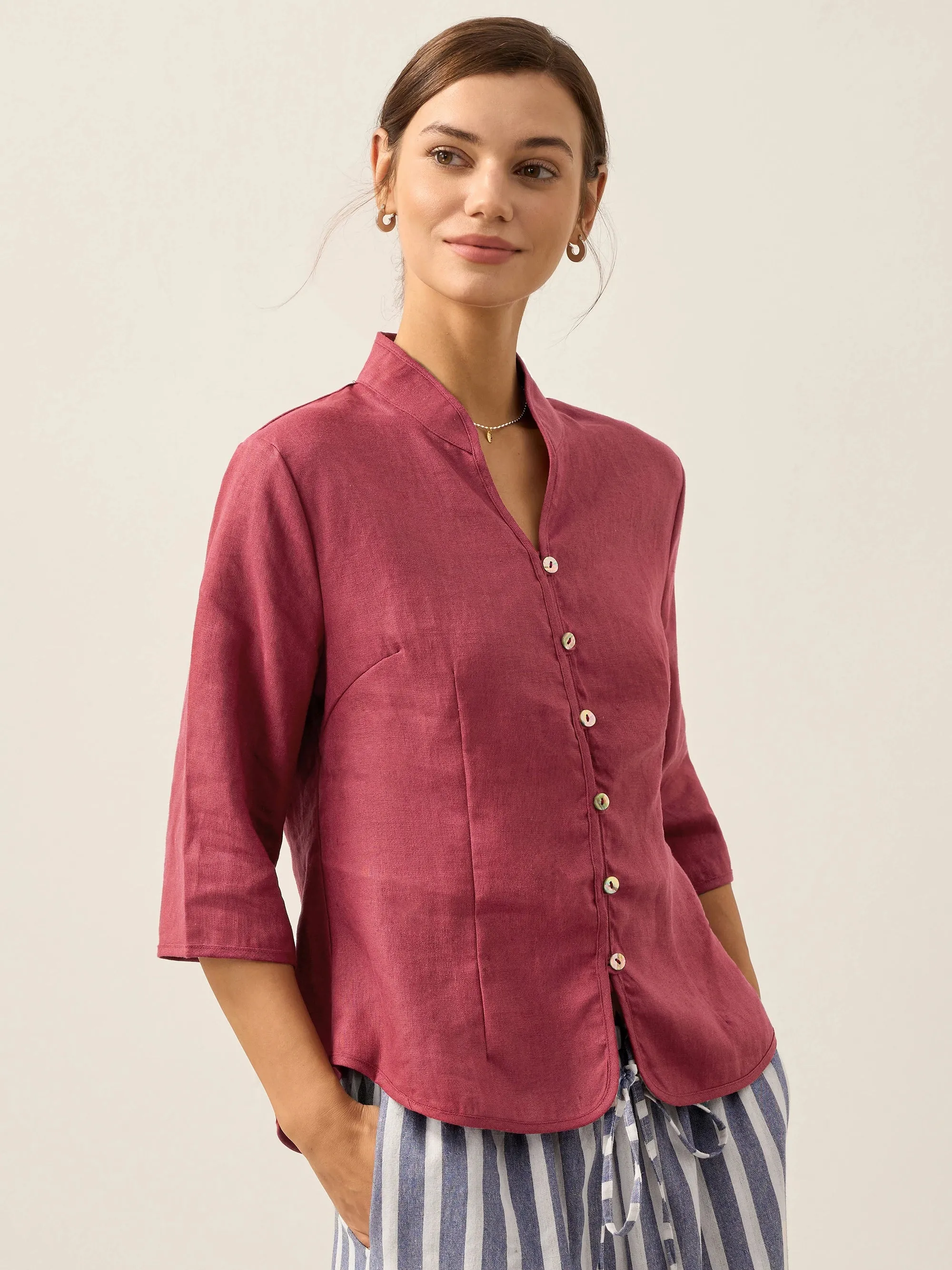 100% Linen Hand Button Fitted Jacket AMELIA sold by Lintico product image thumbnail 2