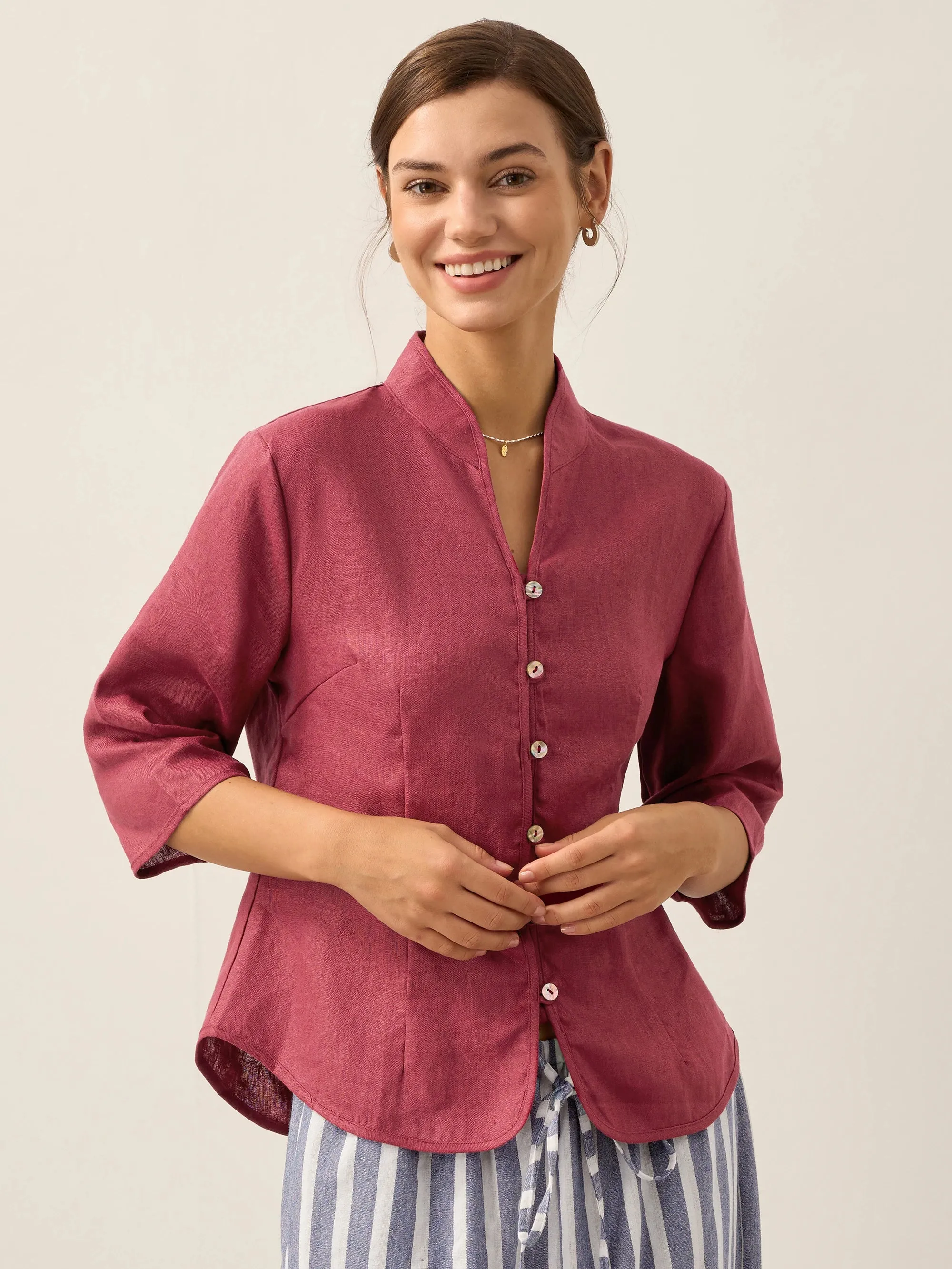 100% Linen Hand Button Fitted Jacket AMELIA sold by Lintico product image thumbnail 3
