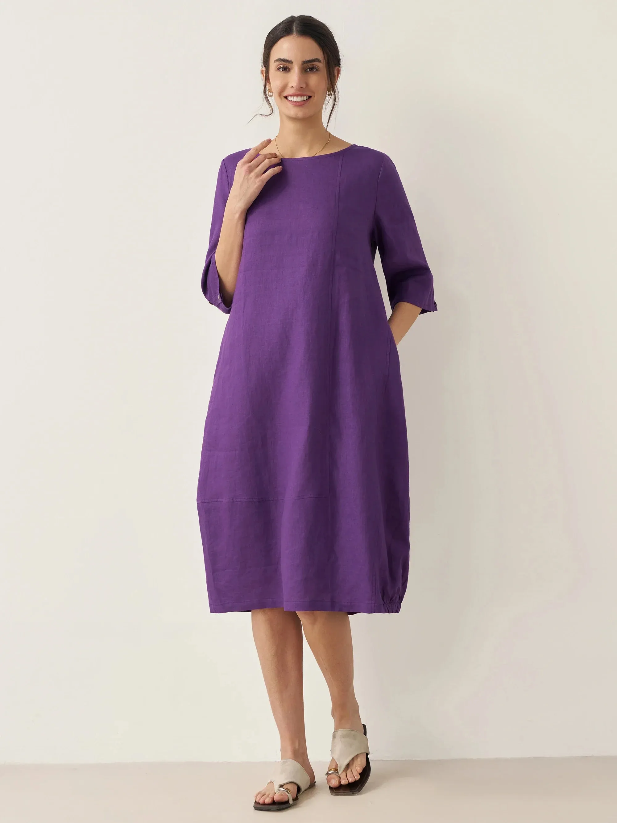100% Linen Collarless Mid-Length Dress SOFIA sold by Lintico product image thumbnail 3