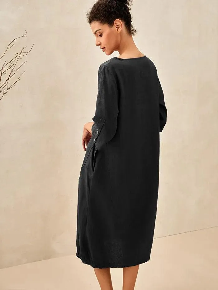 100% Linen Collarless Mid-Length Dress SOFIA sold by Lintico product image thumbnail 2