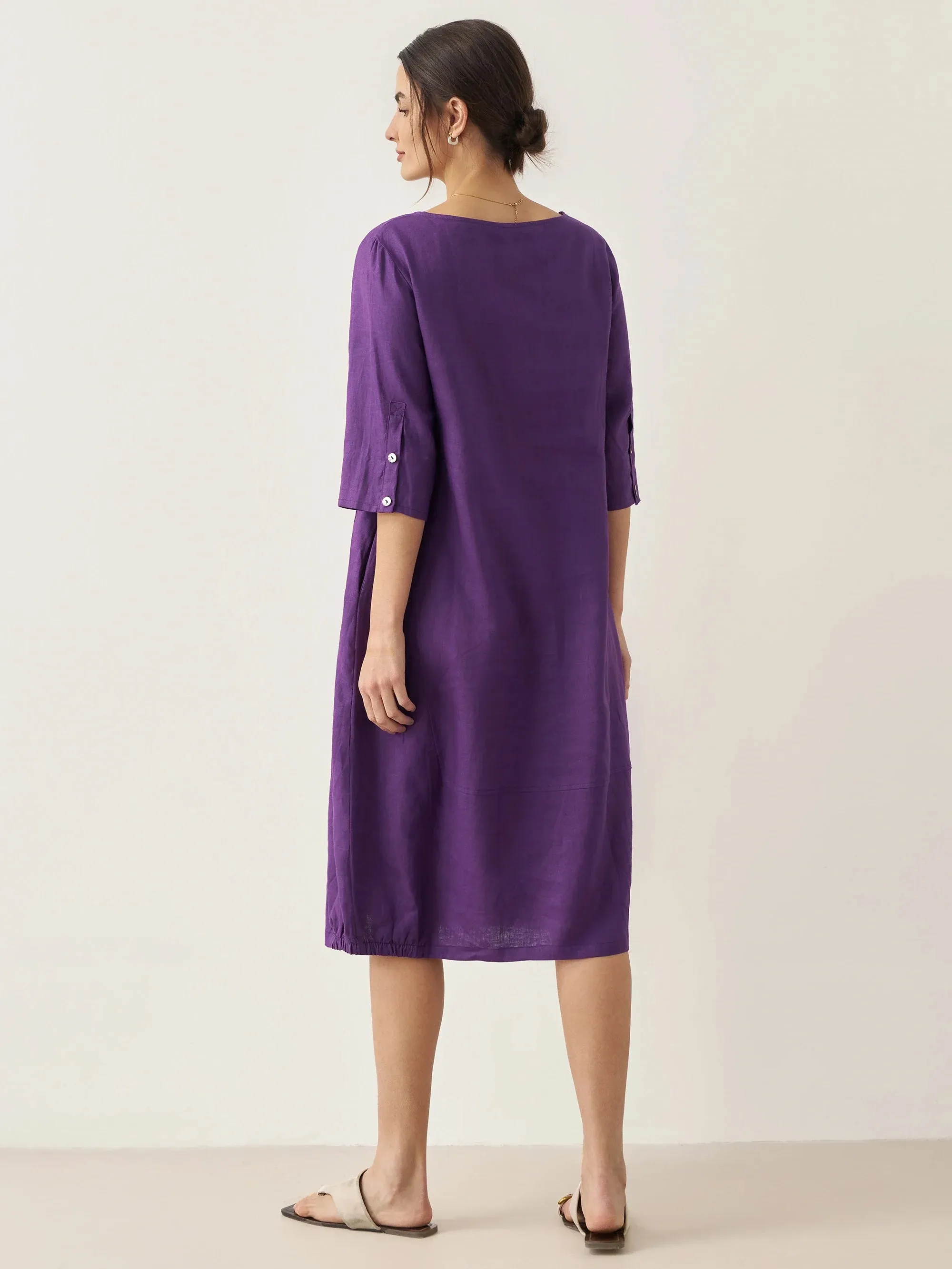 100% Linen Collarless Mid-Length Dress SOFIA sold by Lintico product image thumbnail 4