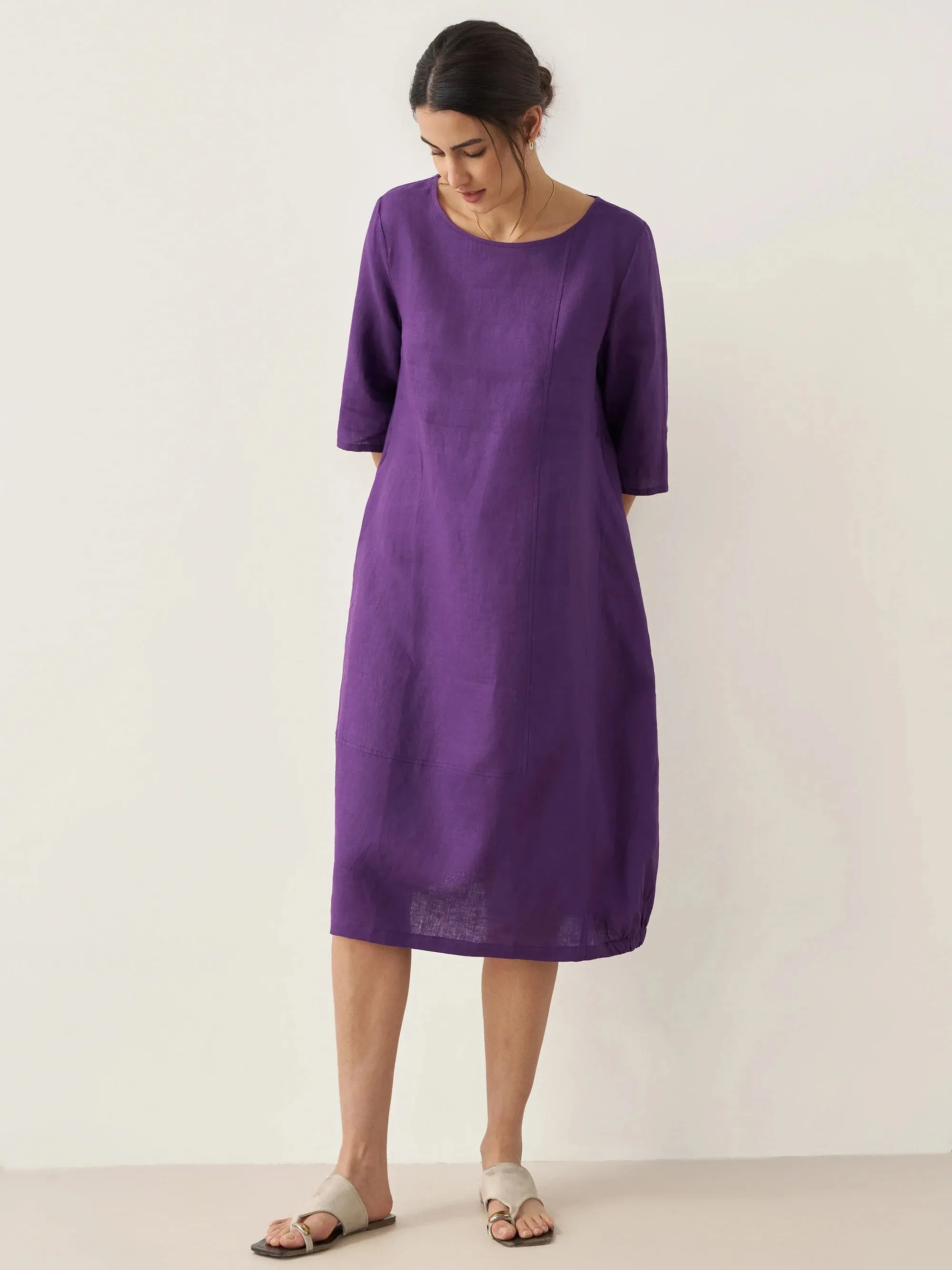 100% Linen Collarless Mid-Length Dress SOFIA sold by Lintico product image thumbnail 5