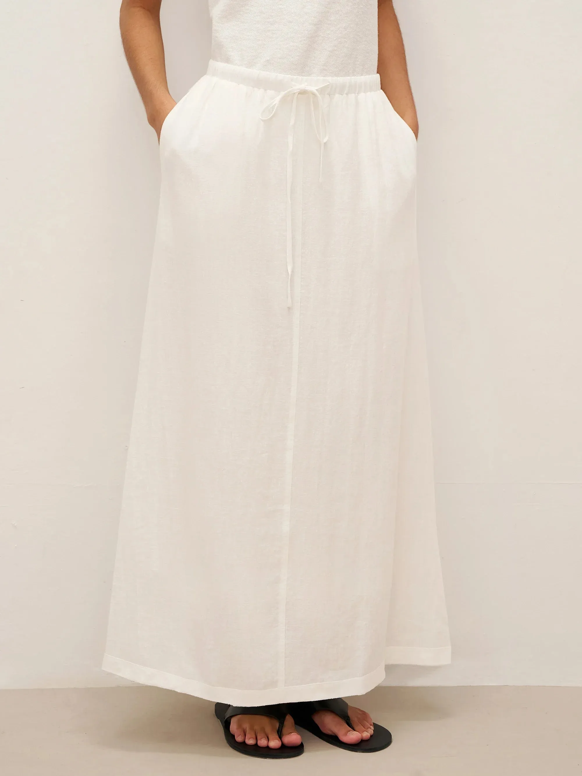 Linen Elastic Waist Drawstring Maxi Skirt NINA sold by Lintico