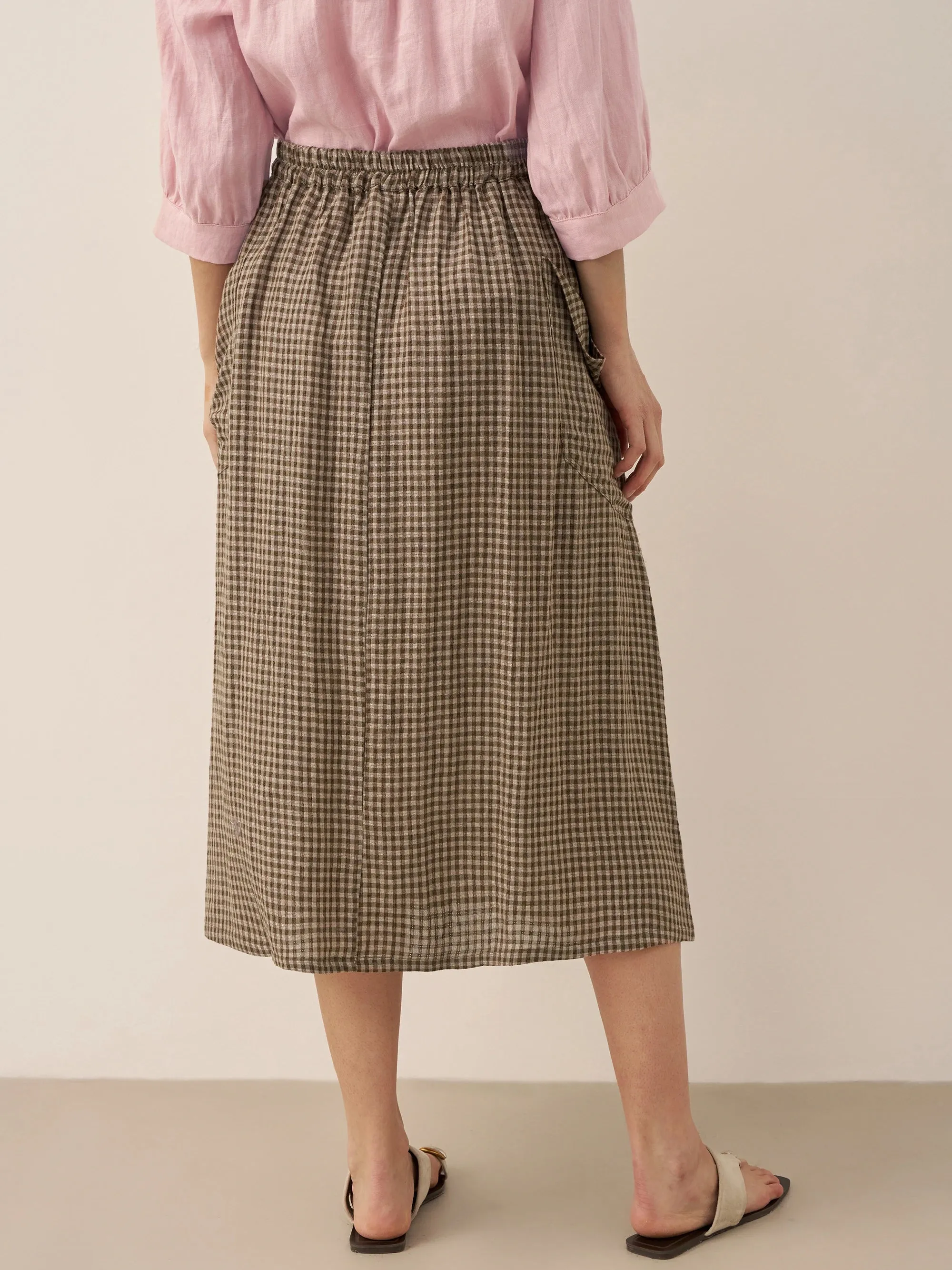 Linen Checked Elastic Waist Skirt ONYX sold by Lintico product image thumbnail 3
