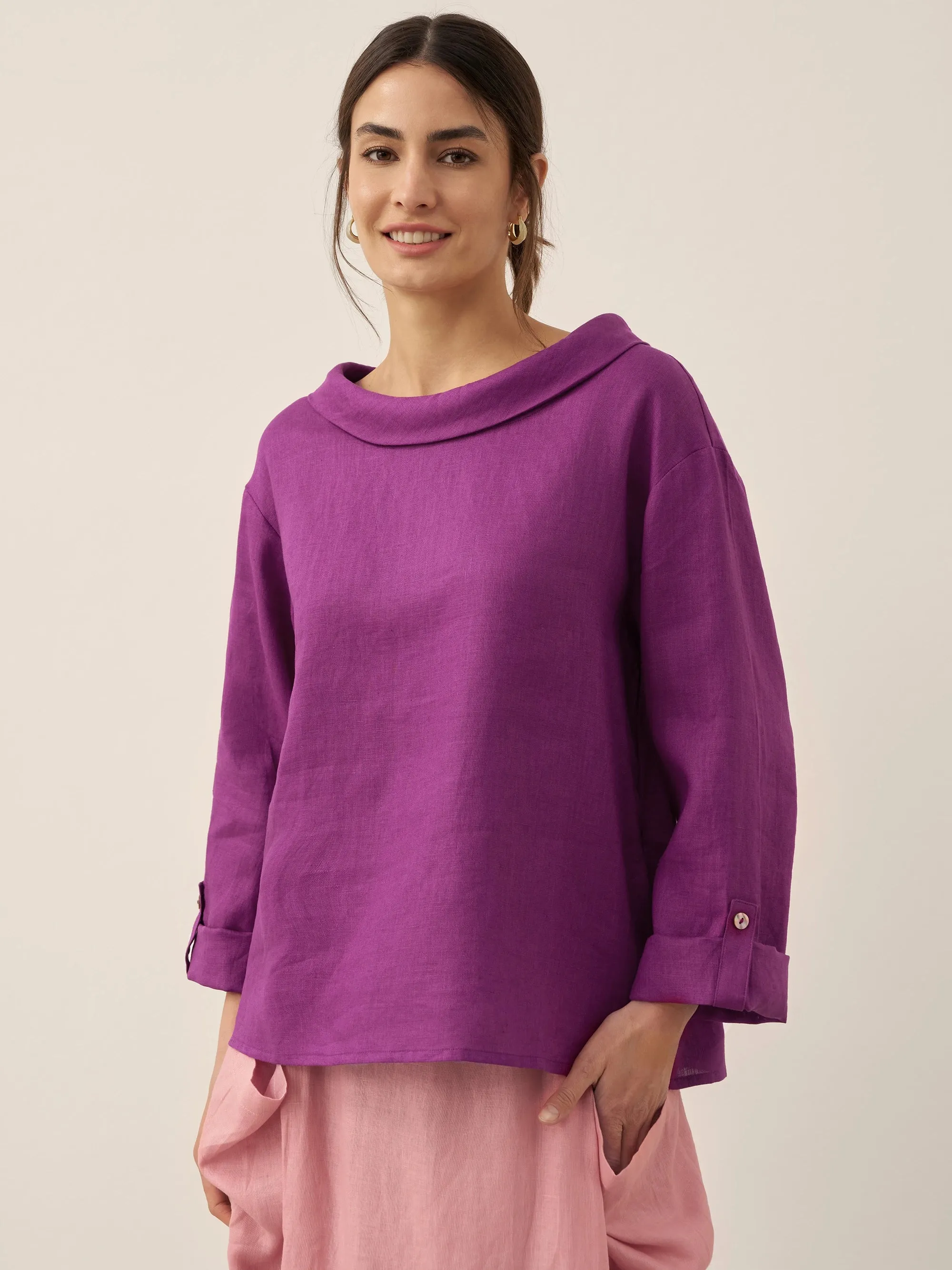 100% Linen Draped Neck Top HOLLIS sold by Lintico product image thumbnail 2