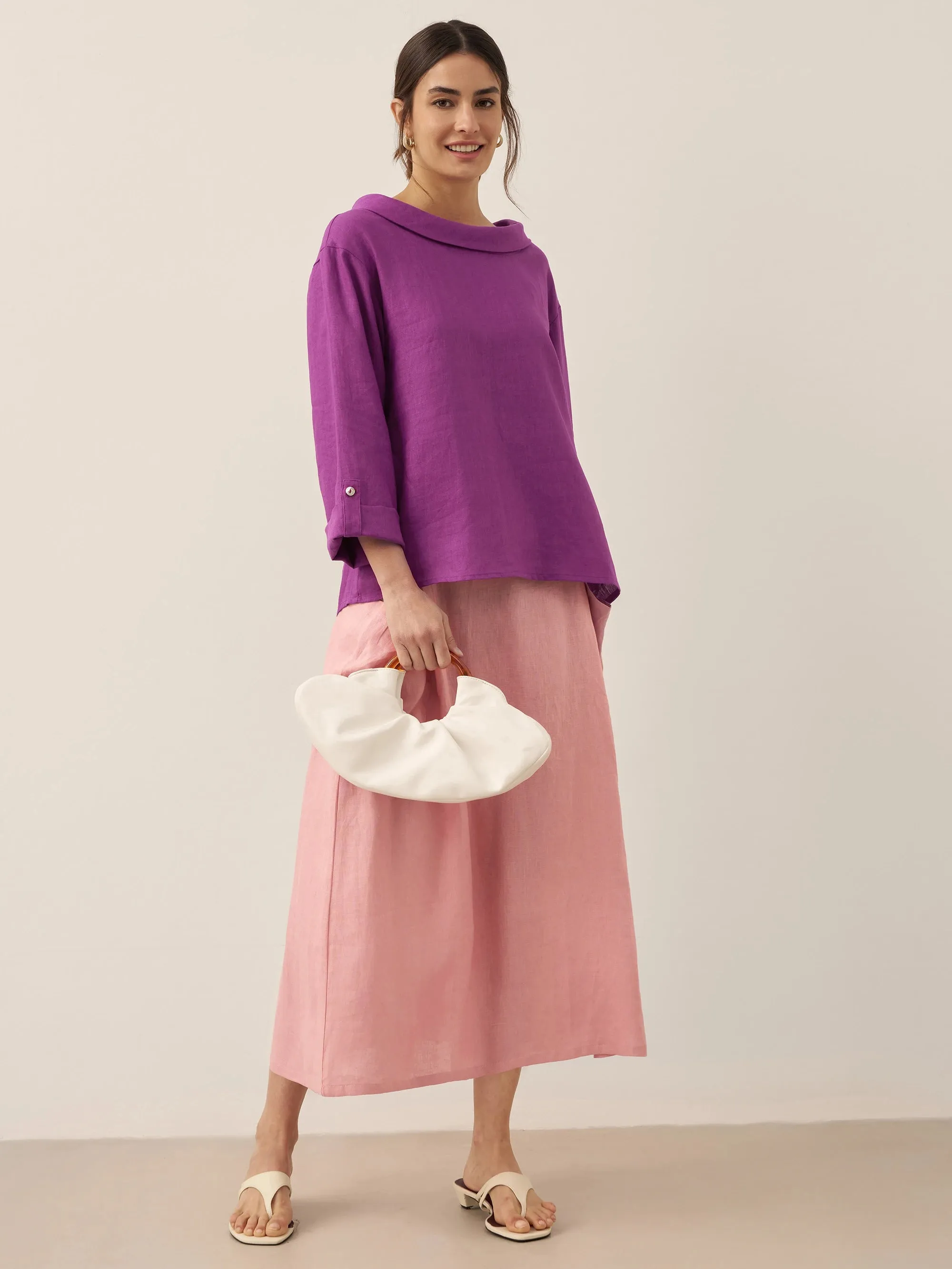 100% Linen Draped Neck Top HOLLIS sold by Lintico product image thumbnail 5