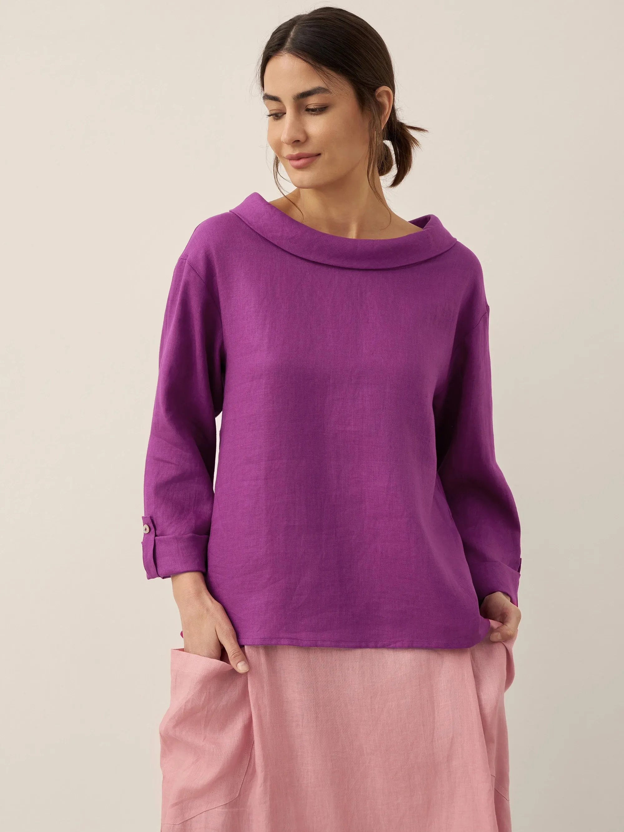 100% Linen Draped Neck Top HOLLIS sold by Lintico