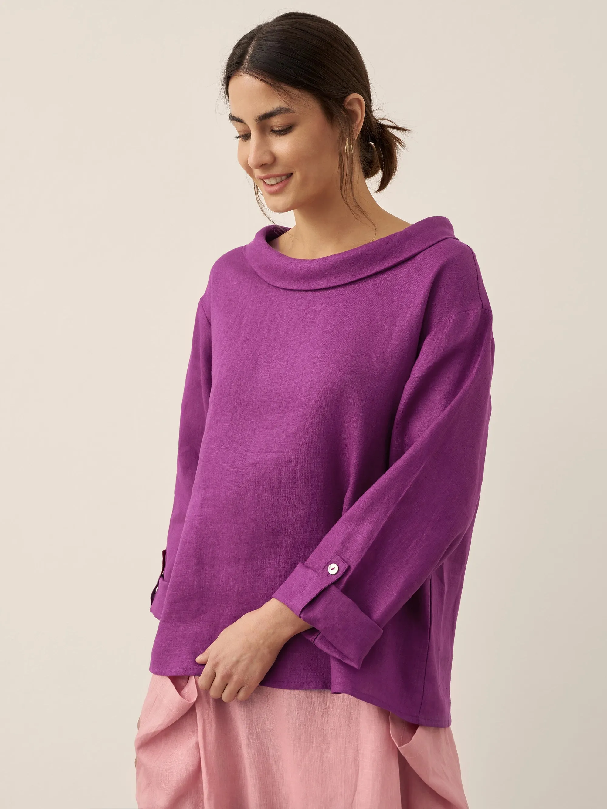 100% Linen Draped Neck Top HOLLIS sold by Lintico product image thumbnail 4