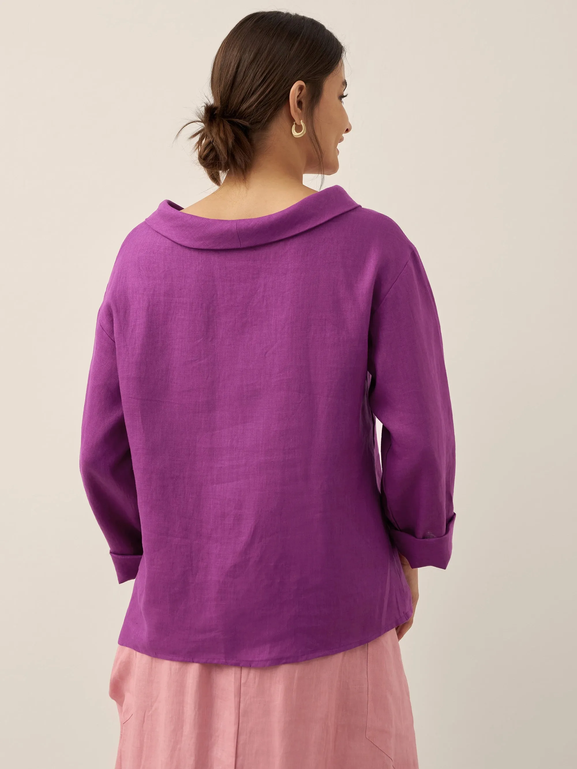 100% Linen Draped Neck Top HOLLIS sold by Lintico product image thumbnail 3