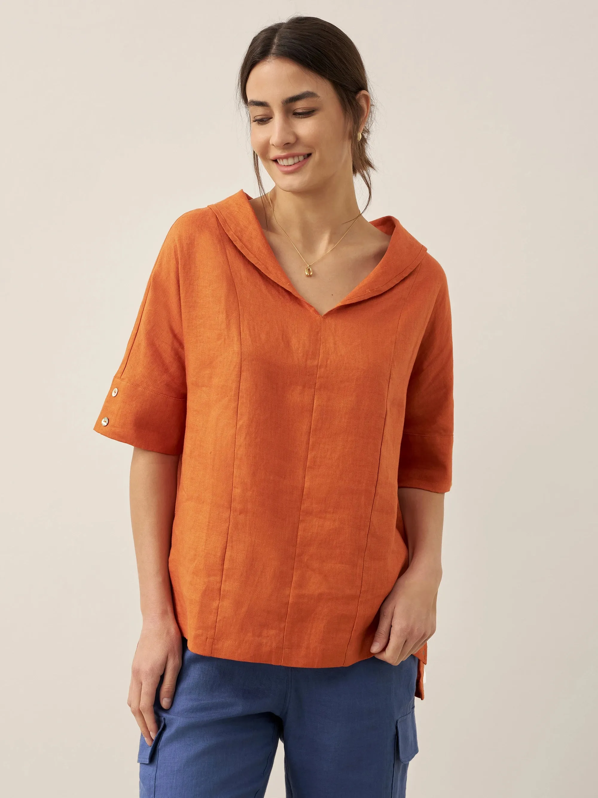 100% Linen V-Neck Short Sleeve Shirt SIERRA sold by Lintico