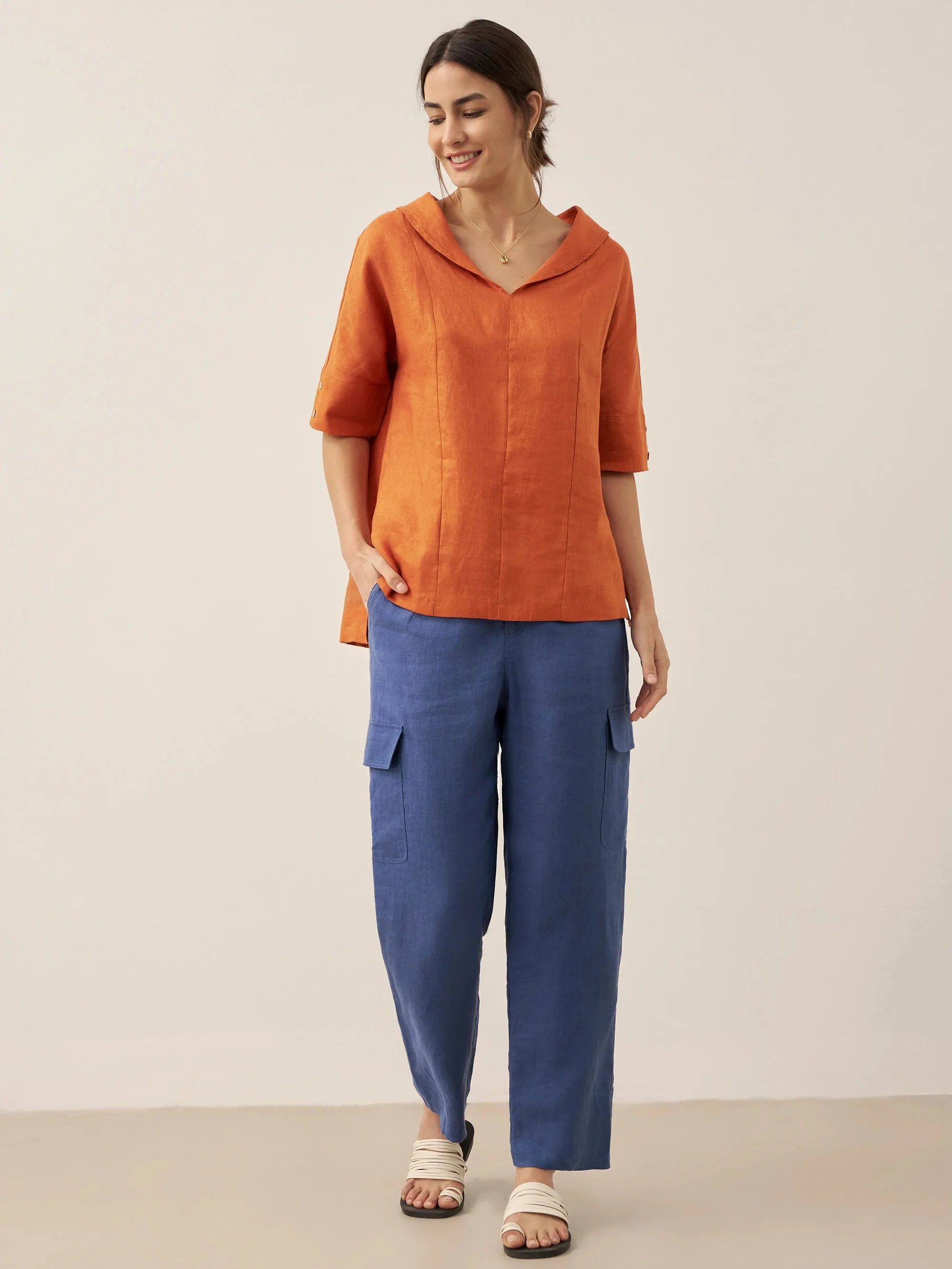 100% Linen V-Neck Short Sleeve Shirt SIERRA sold by Lintico product image thumbnail 4