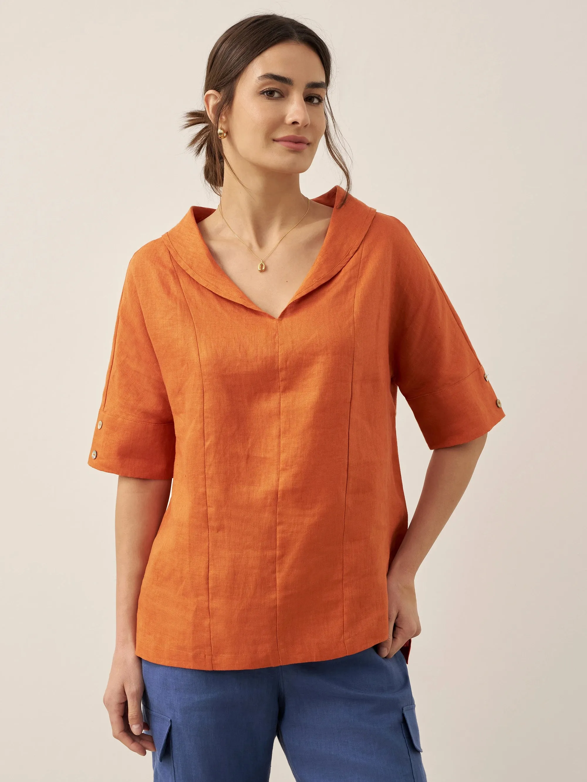 100% Linen V-Neck Short Sleeve Shirt SIERRA sold by Lintico product image thumbnail 2