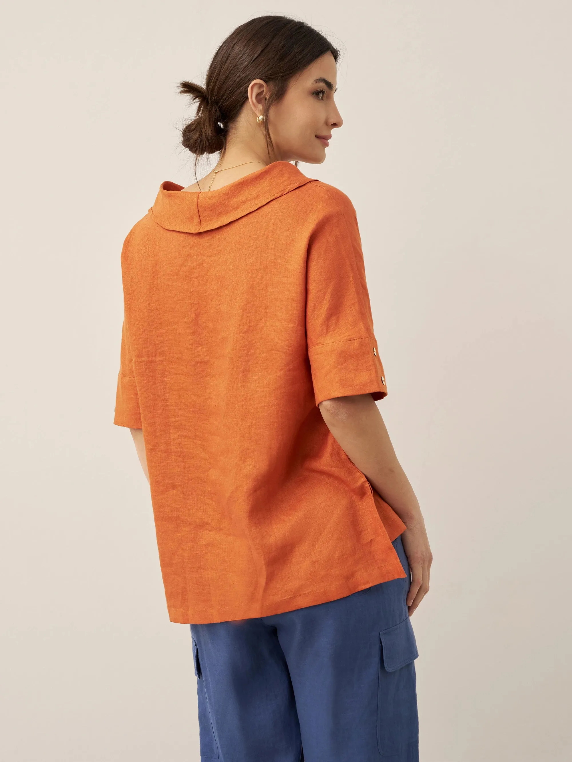 100% Linen V-Neck Short Sleeve Shirt SIERRA sold by Lintico product image thumbnail 3