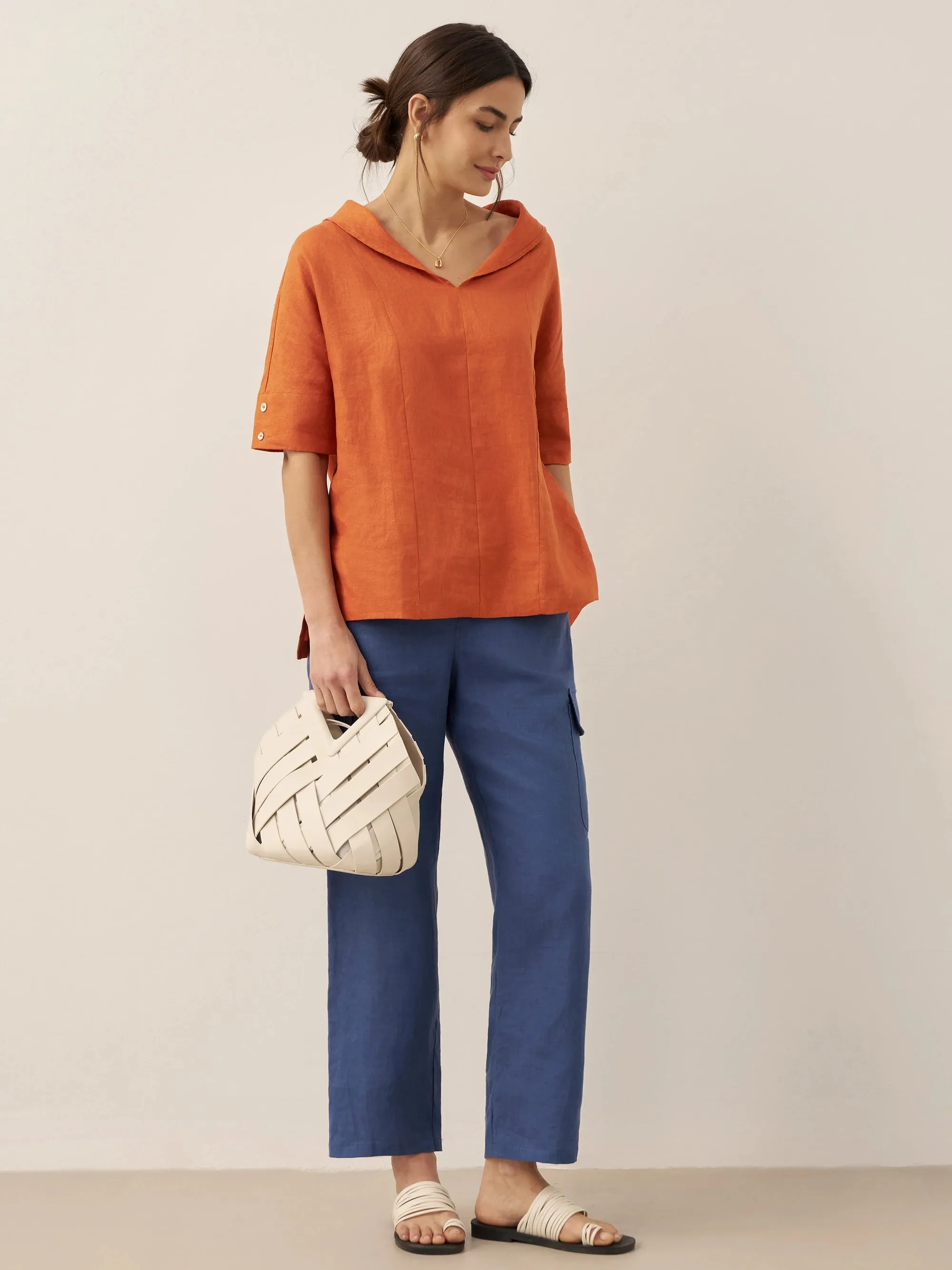 100% Linen V-Neck Short Sleeve Shirt SIERRA sold by Lintico product image thumbnail 5