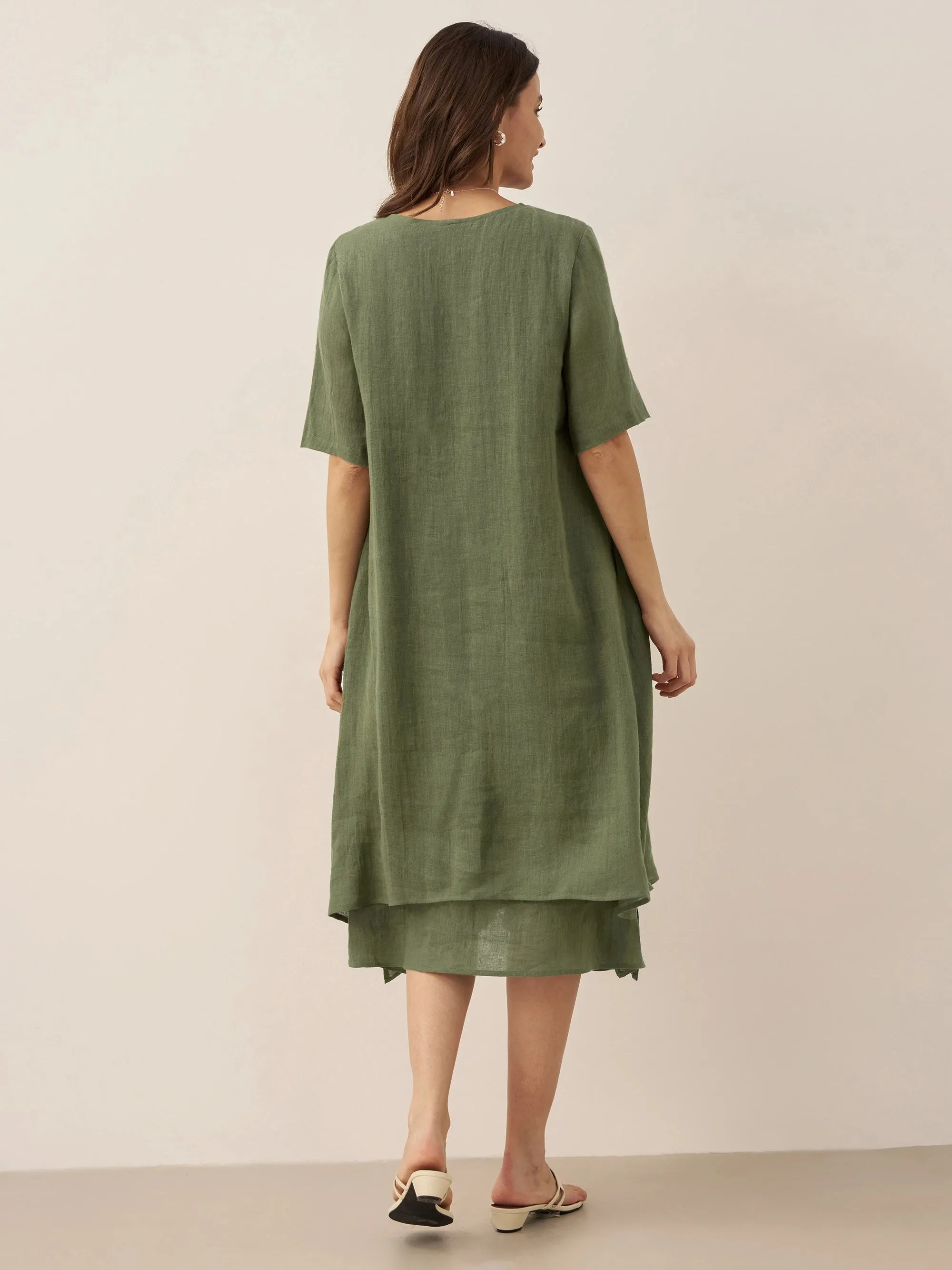 100% Linen V-Neck Double-Layer Midi Dress JAYDA sold by Lintico product image thumbnail 5
