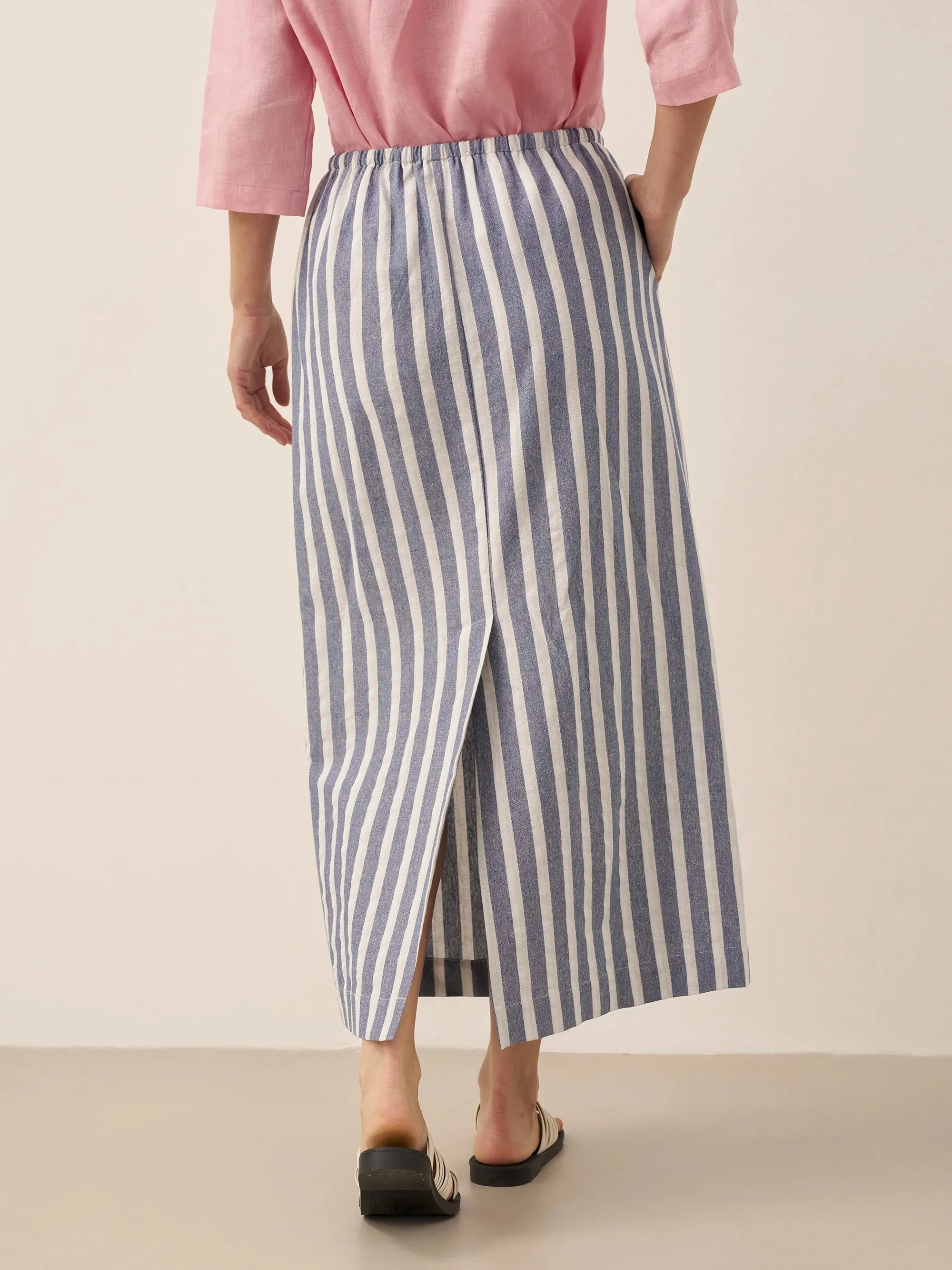Linen Striped Drawstring Skirt ELISE sold by Lintico product image thumbnail 3