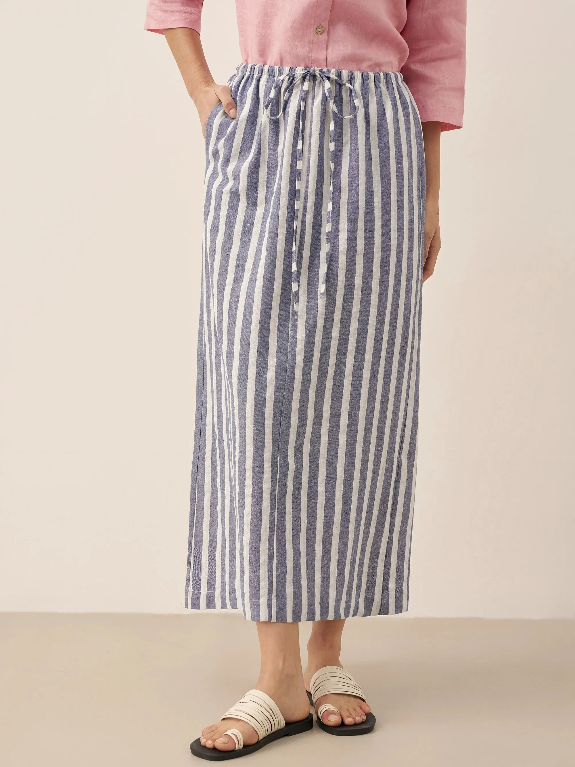 Linen Striped Drawstring Skirt ELISE sold by Lintico