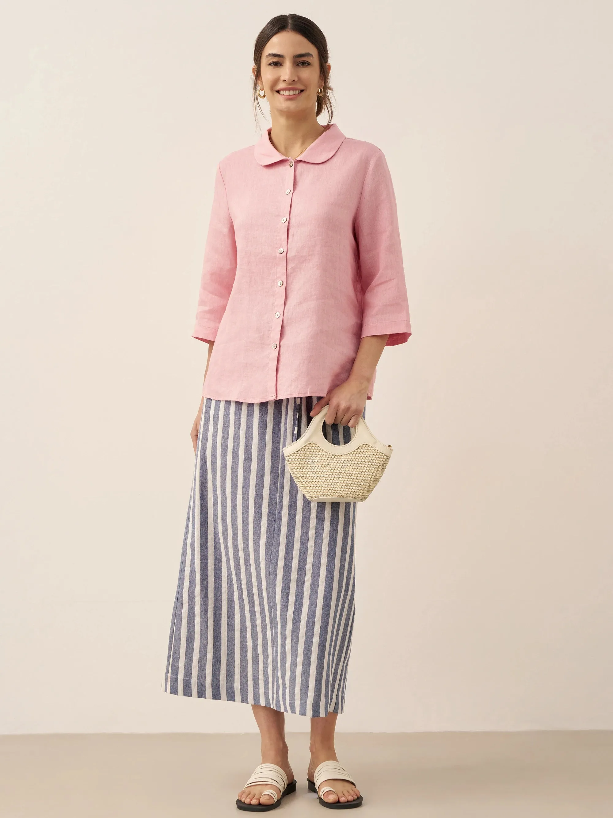 Linen Striped Drawstring Skirt ELISE sold by Lintico product image thumbnail 5