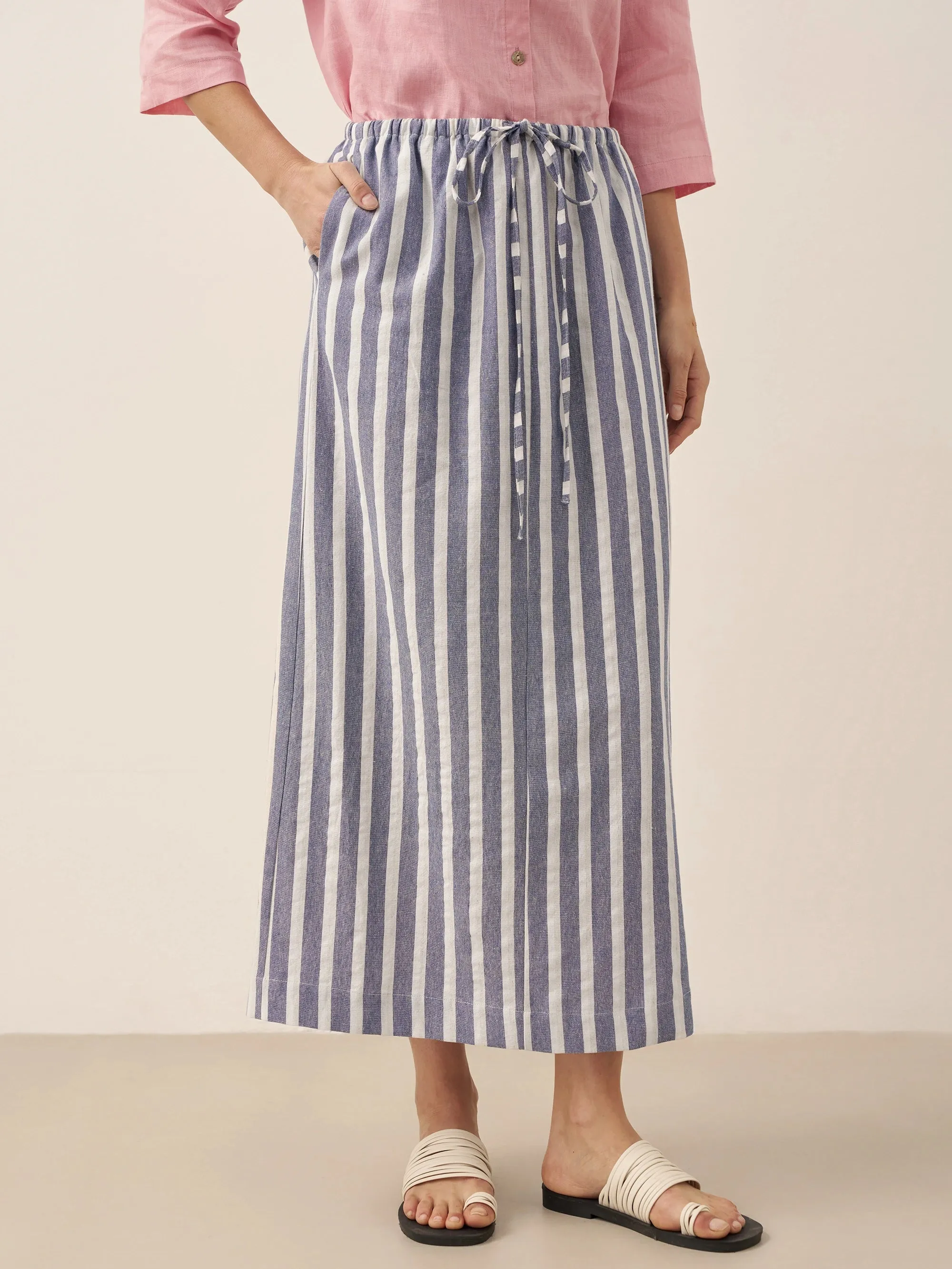 Linen Striped Drawstring Skirt ELISE sold by Lintico product image thumbnail 4