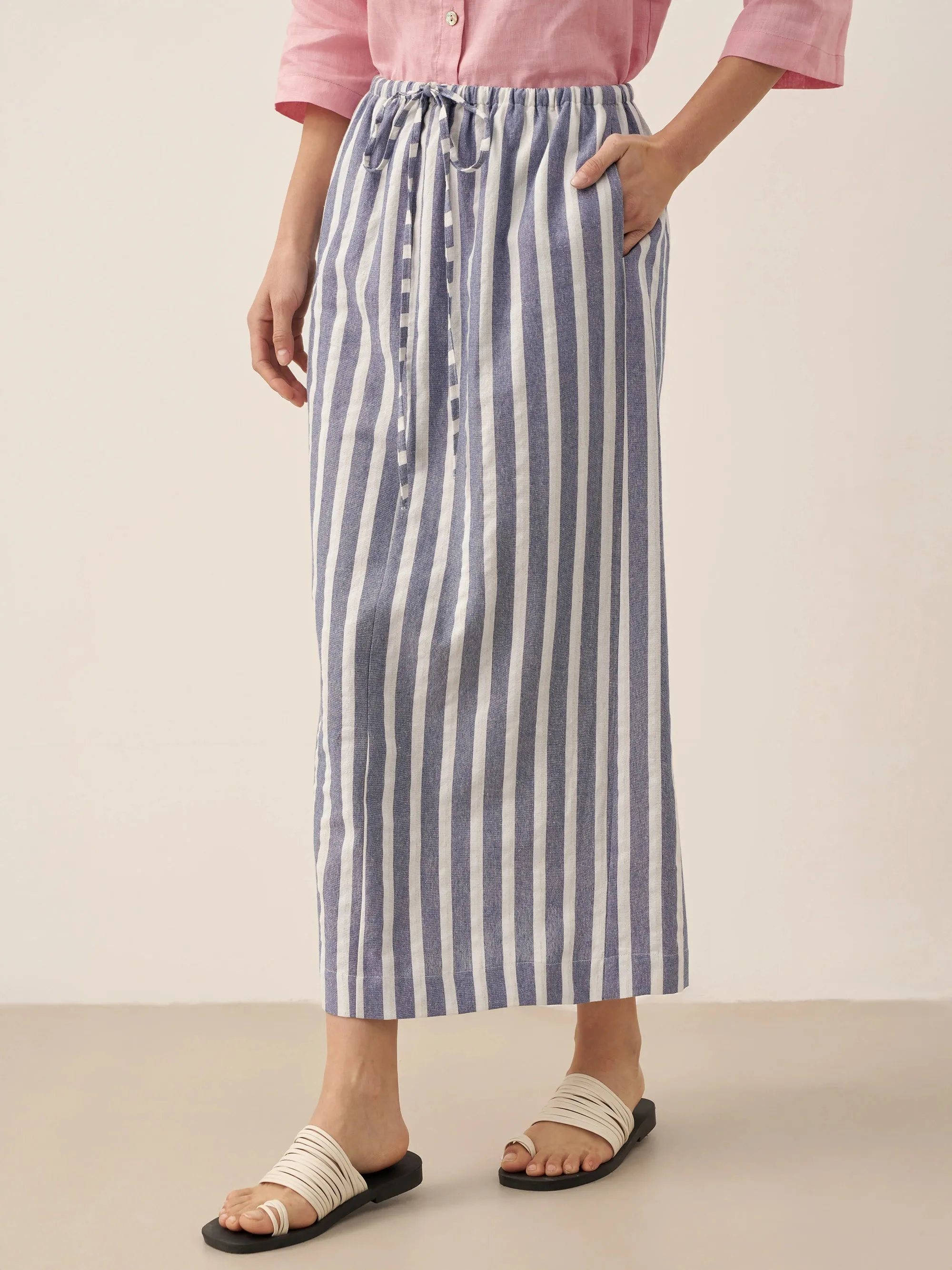 Linen Striped Drawstring Skirt ELISE sold by Lintico product image thumbnail 2