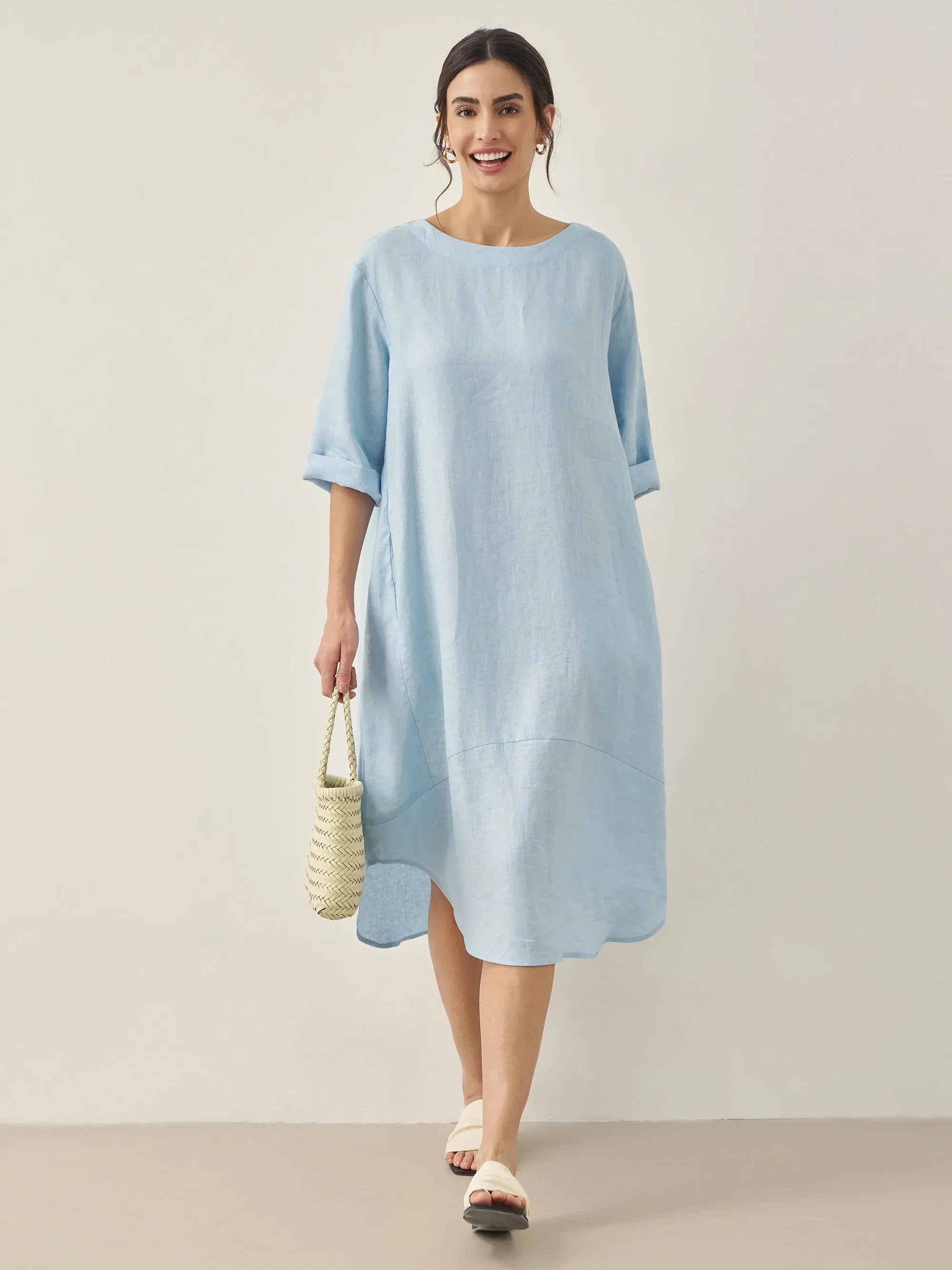 100% Linen Bateau Neck Midi Dress BROOKE sold by Lintico product image thumbnail 2