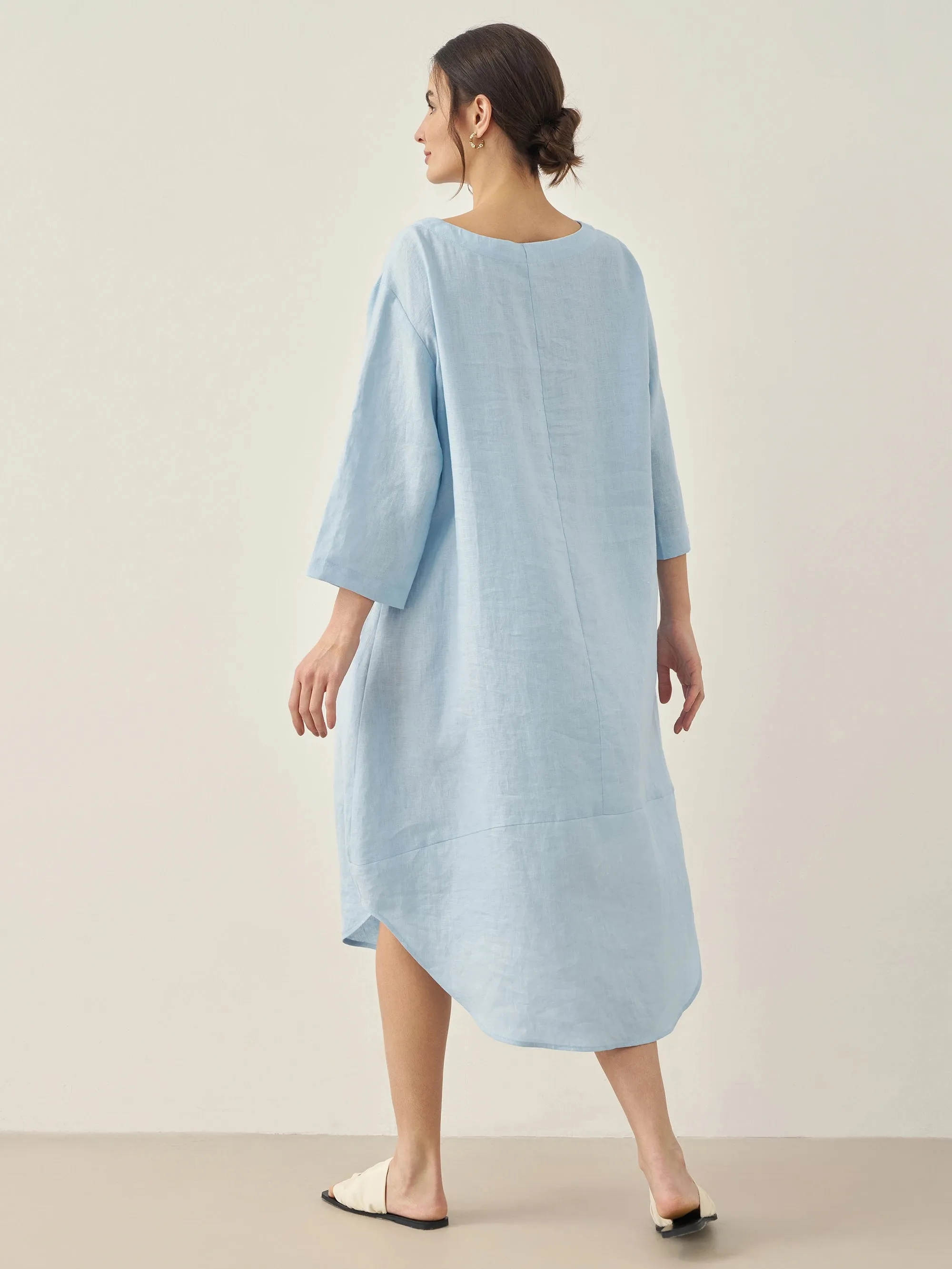 100% Linen Bateau Neck Midi Dress BROOKE sold by Lintico product image thumbnail 3