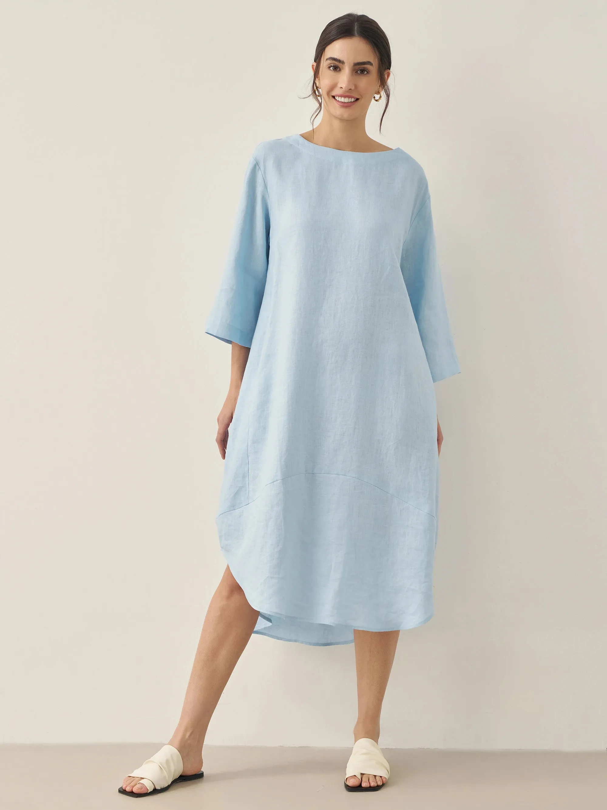 100% Linen Bateau Neck Midi Dress BROOKE sold by Lintico product image thumbnail 4