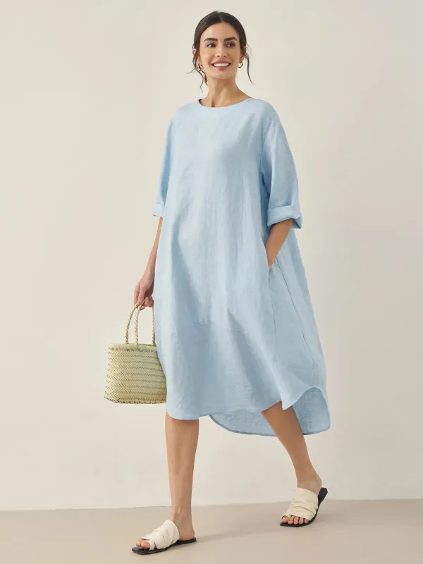 100% Linen Bateau Neck Midi Dress BROOKE sold by Lintico