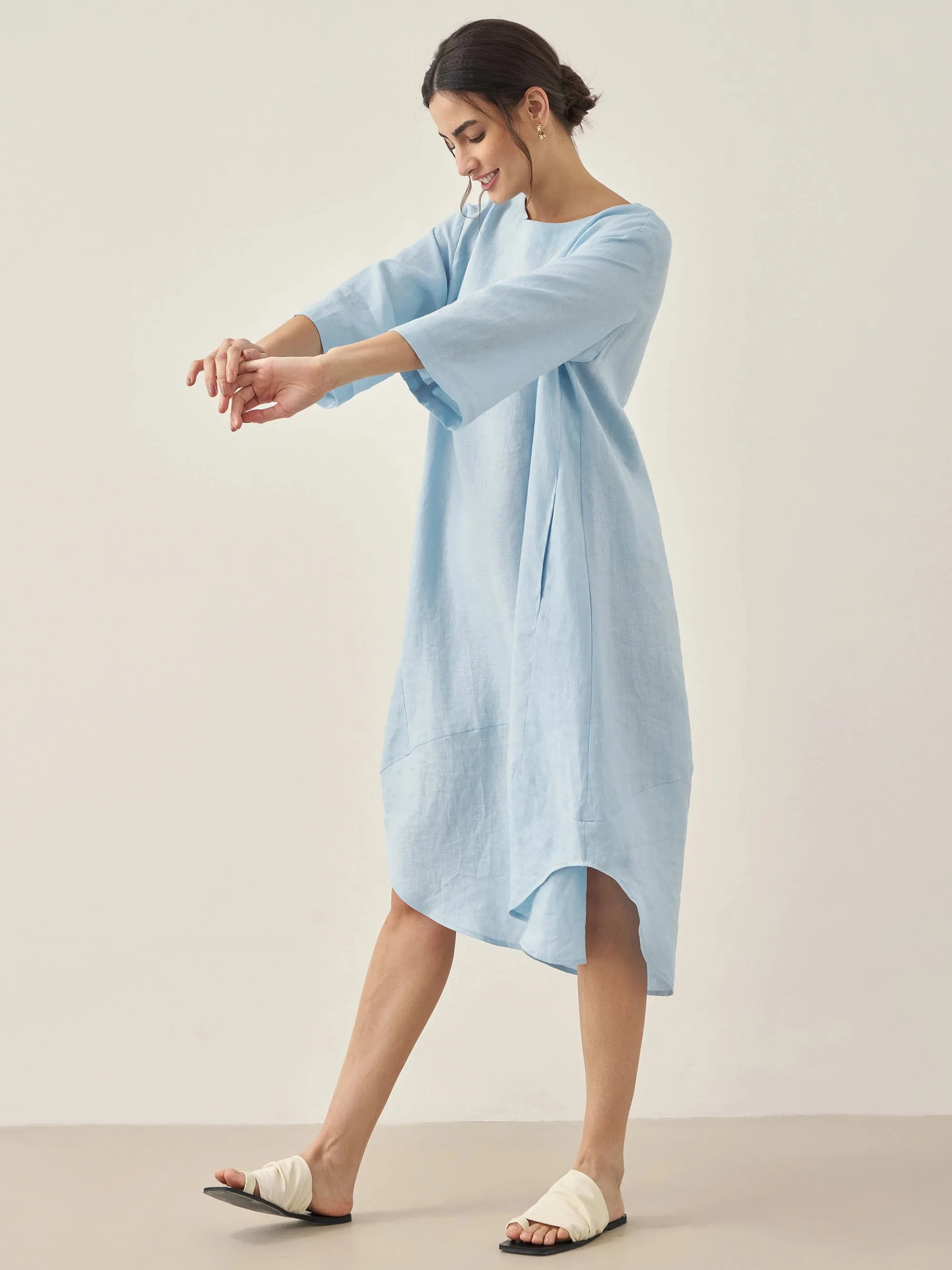 100% Linen Bateau Neck Midi Dress BROOKE sold by Lintico product image thumbnail 5