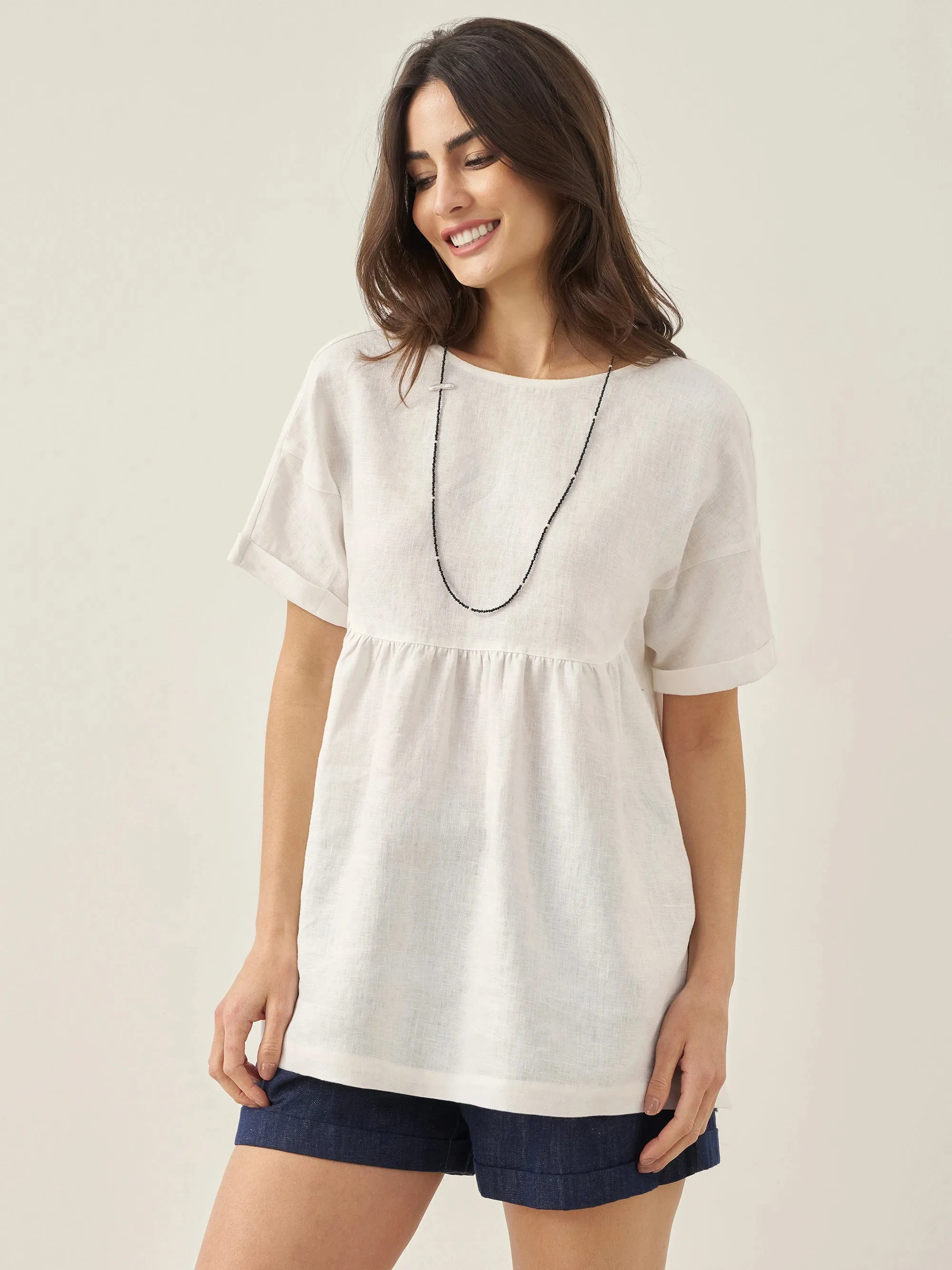 100% Linen Round Neck Pleated Pullover Top QUINLAN sold by Lintico product image thumbnail 4