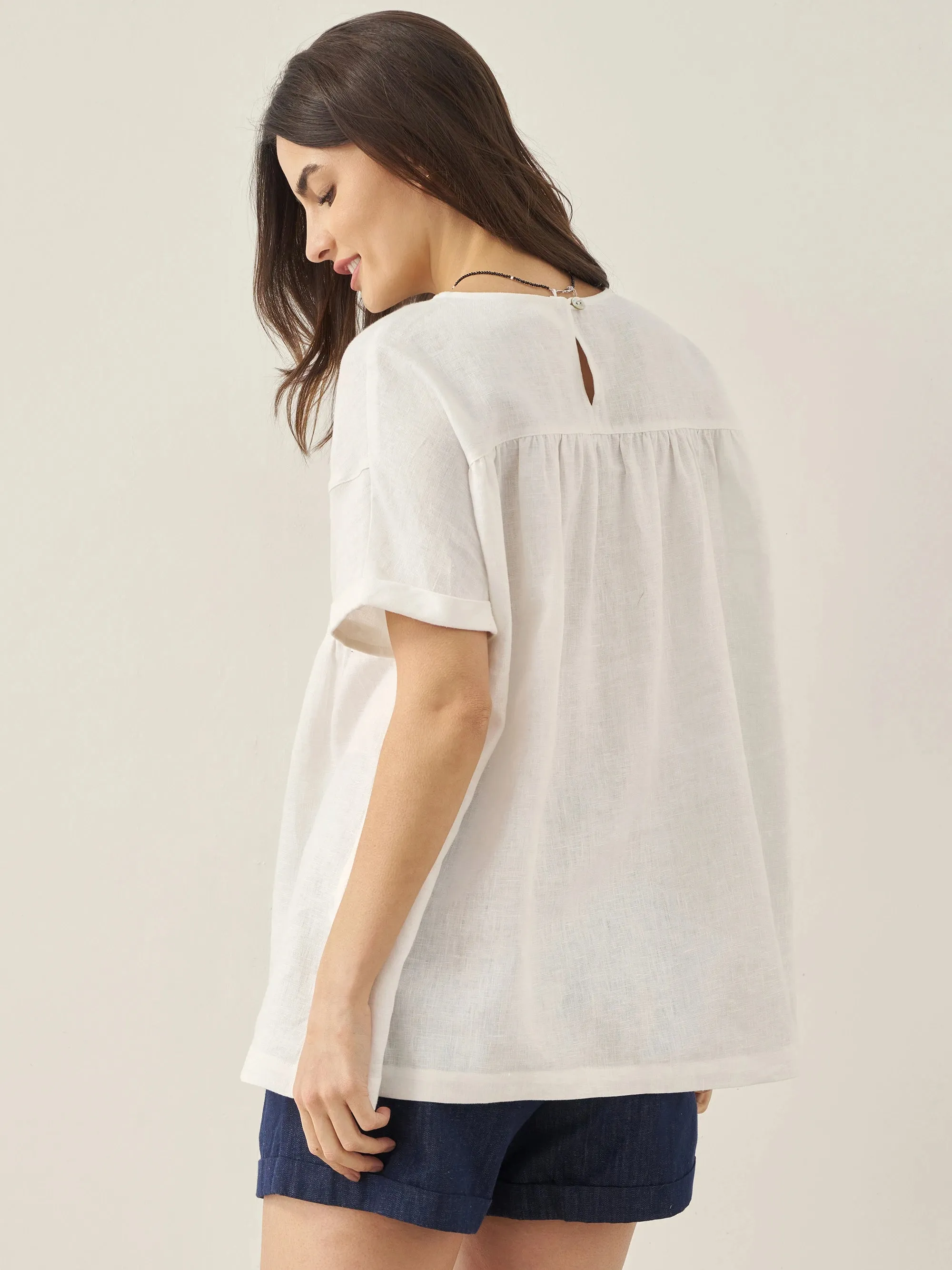 100% Linen Round Neck Pleated Pullover Top QUINLAN sold by Lintico product image thumbnail 3